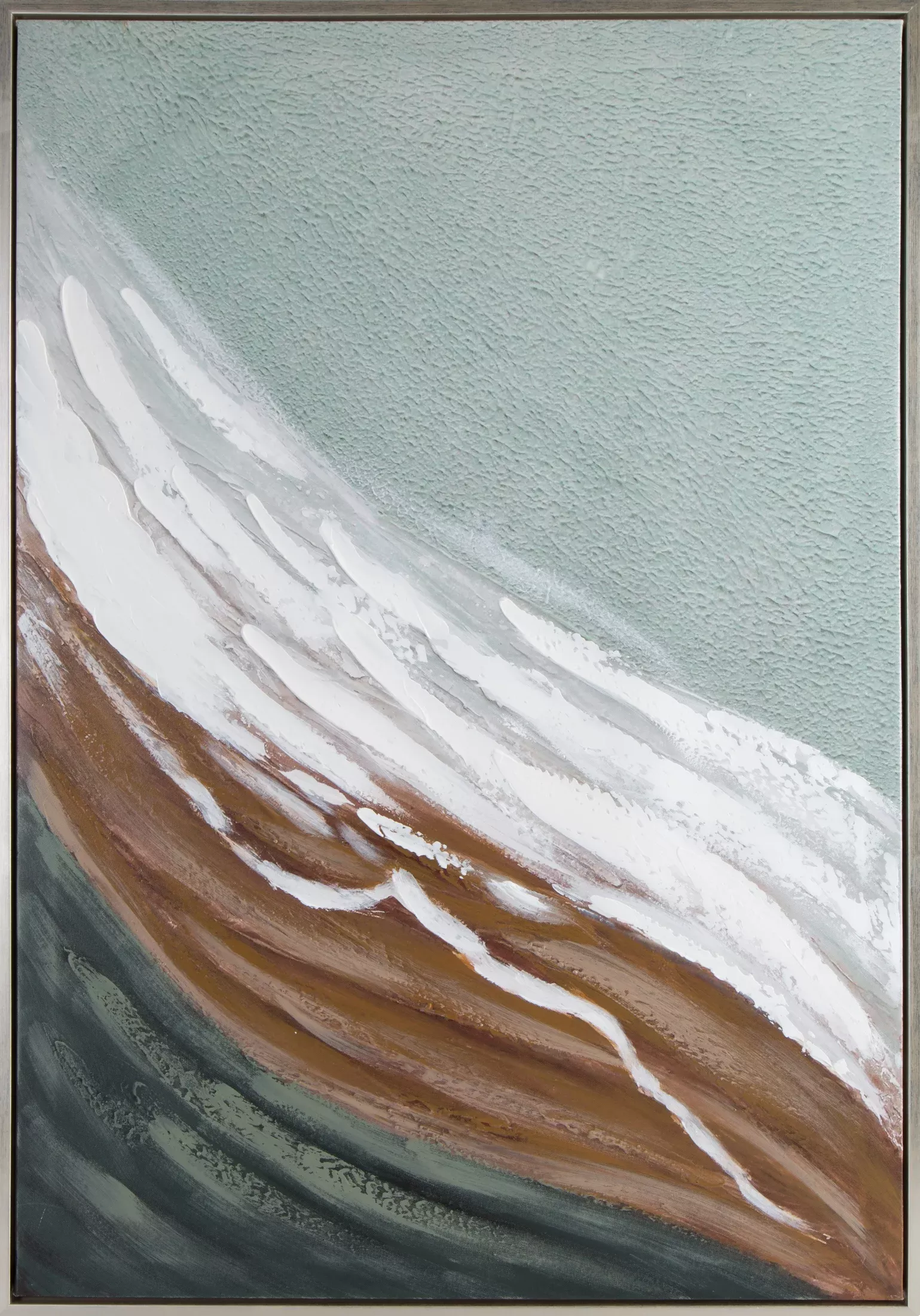 Obraz abstrakcja miętowo, biały ręcznie malowany na płótnie 70x100 cm WELLING 2