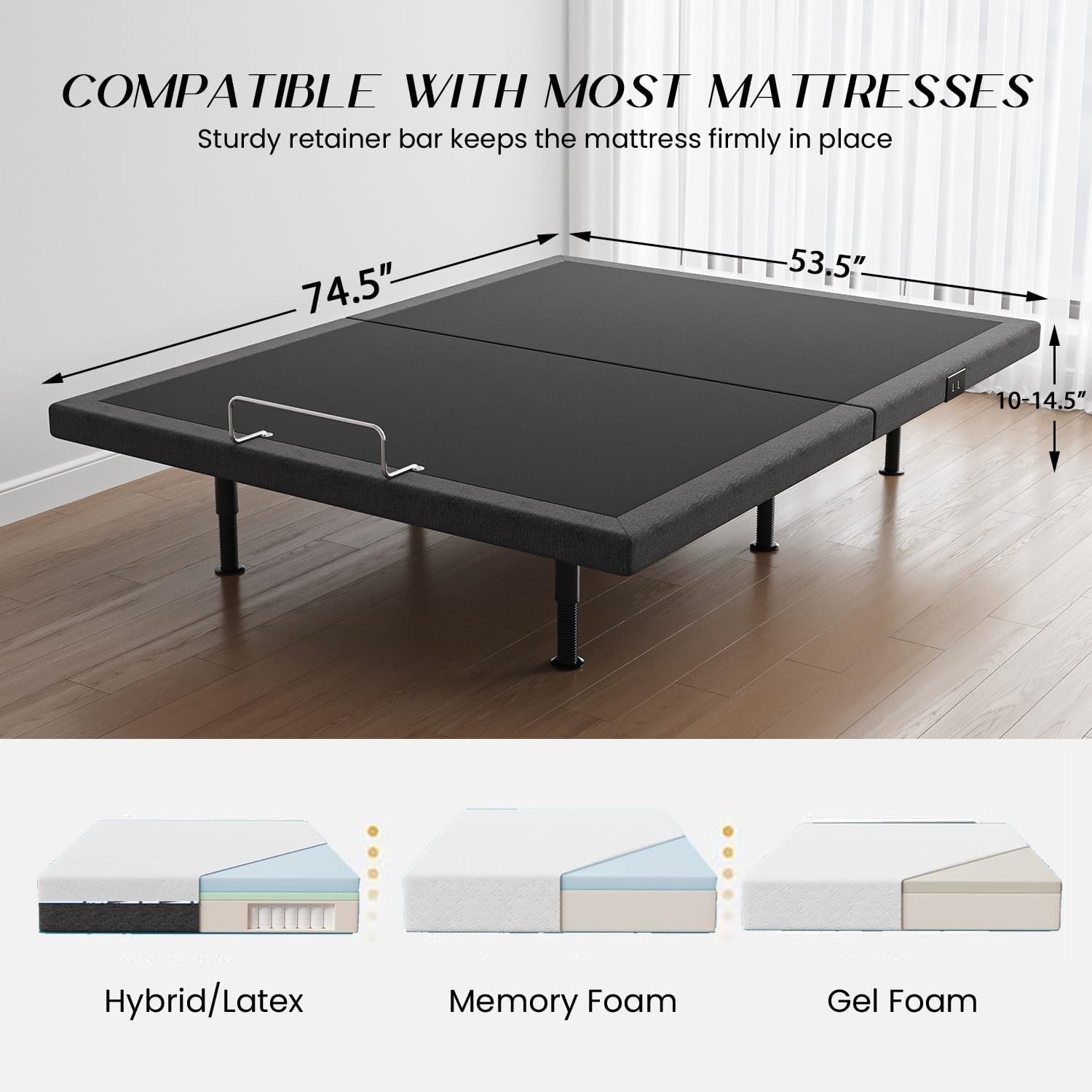 Adjustable Bed Frame Full Size with Massage -Wireless Remote Electric Power Bed Foundation Under-Bed Lighting | Zero Gravity | USB PortsX2 | Height Adjustable Legs