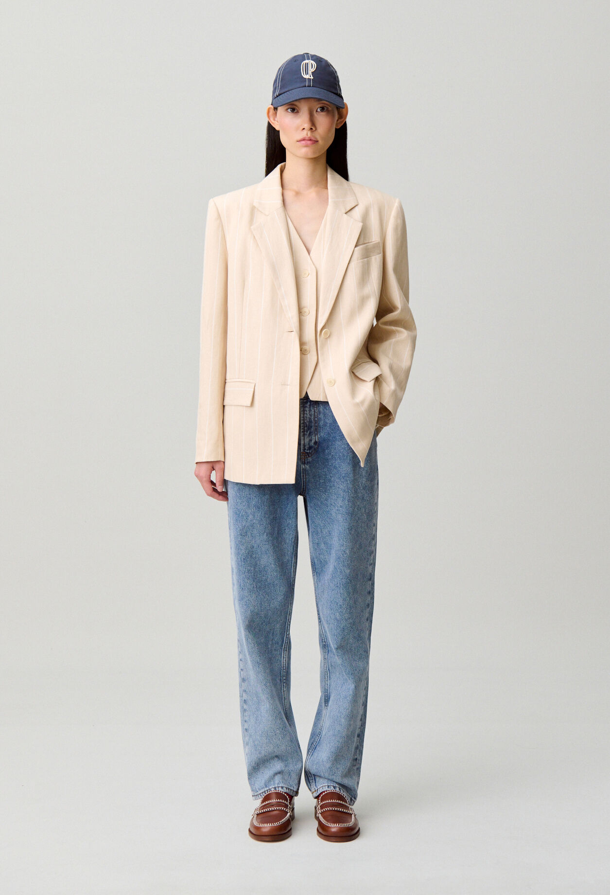 Blazer fines rayures viscose lin