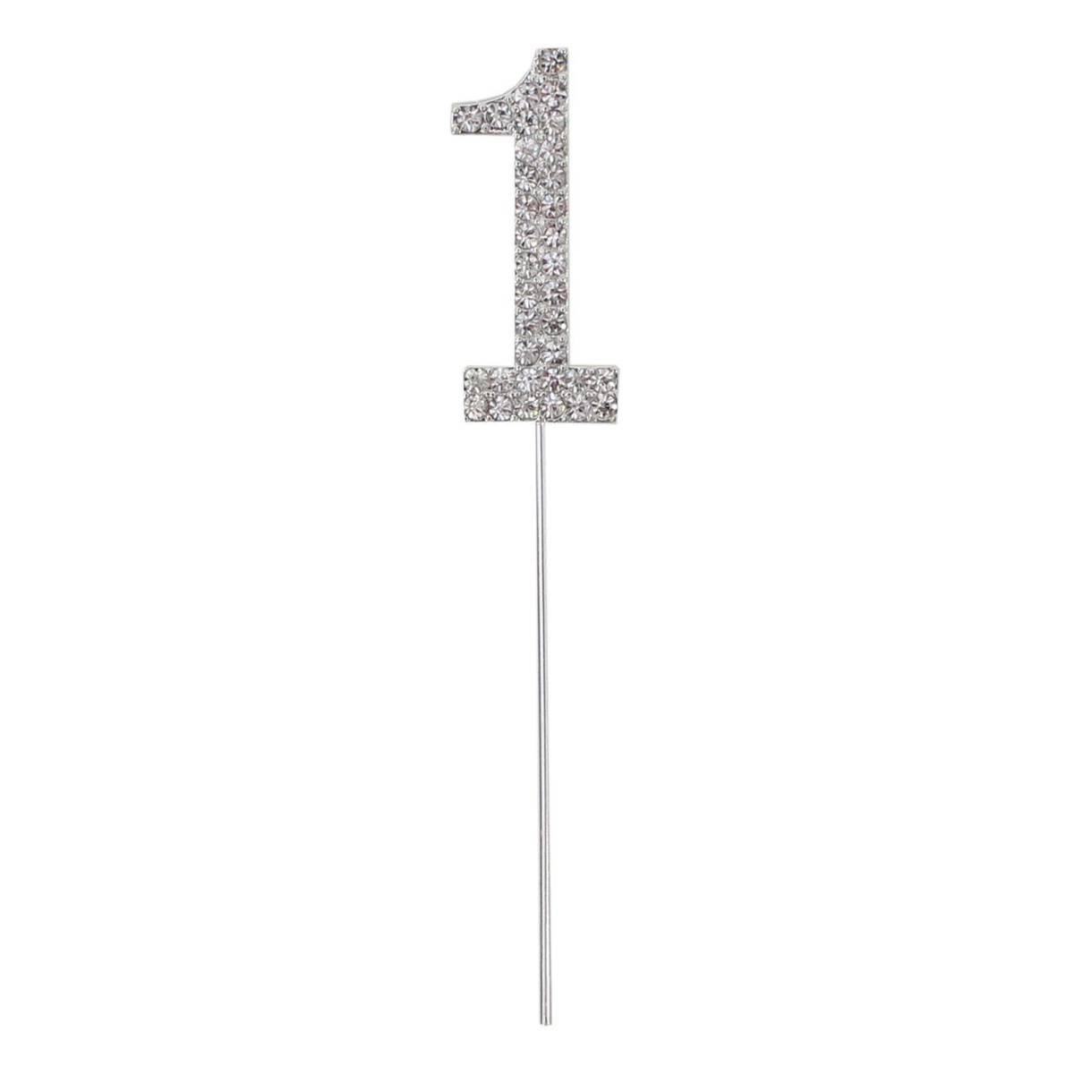 Silver Diamante Number 1 Cake Pick