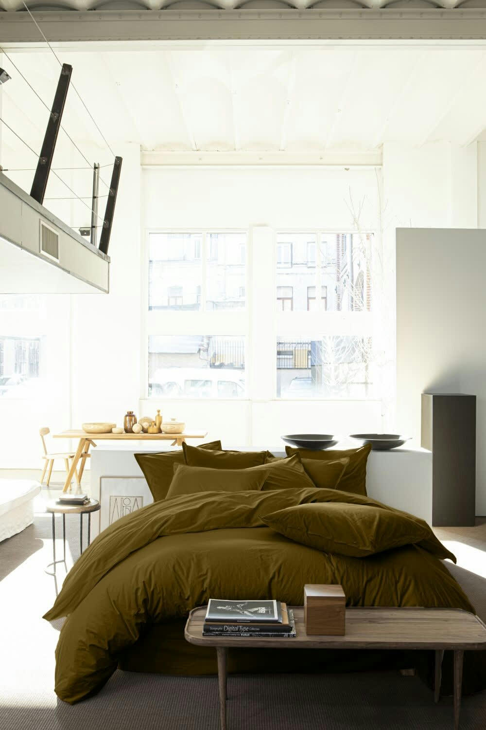 CAMEL - Draps plat percale de coton marron 240x300 cm