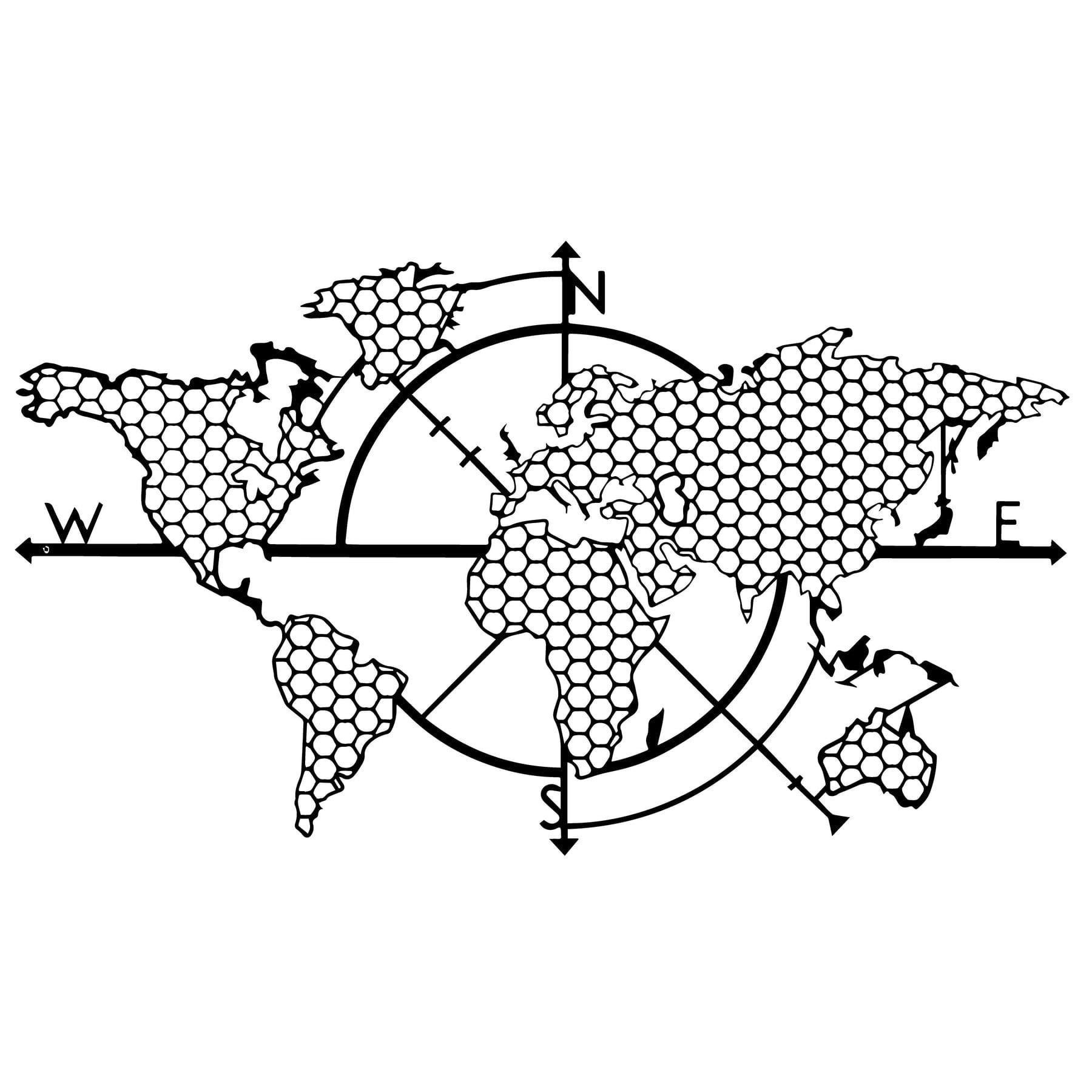 - Déco murale carte du monde en métal noir 99x57 cm