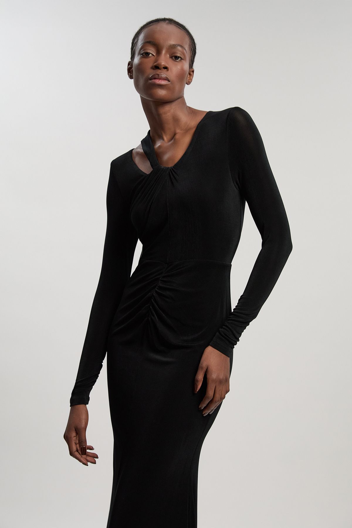 KarenMillen Petite Slinky Crepe Twist Detail Maxi Dress