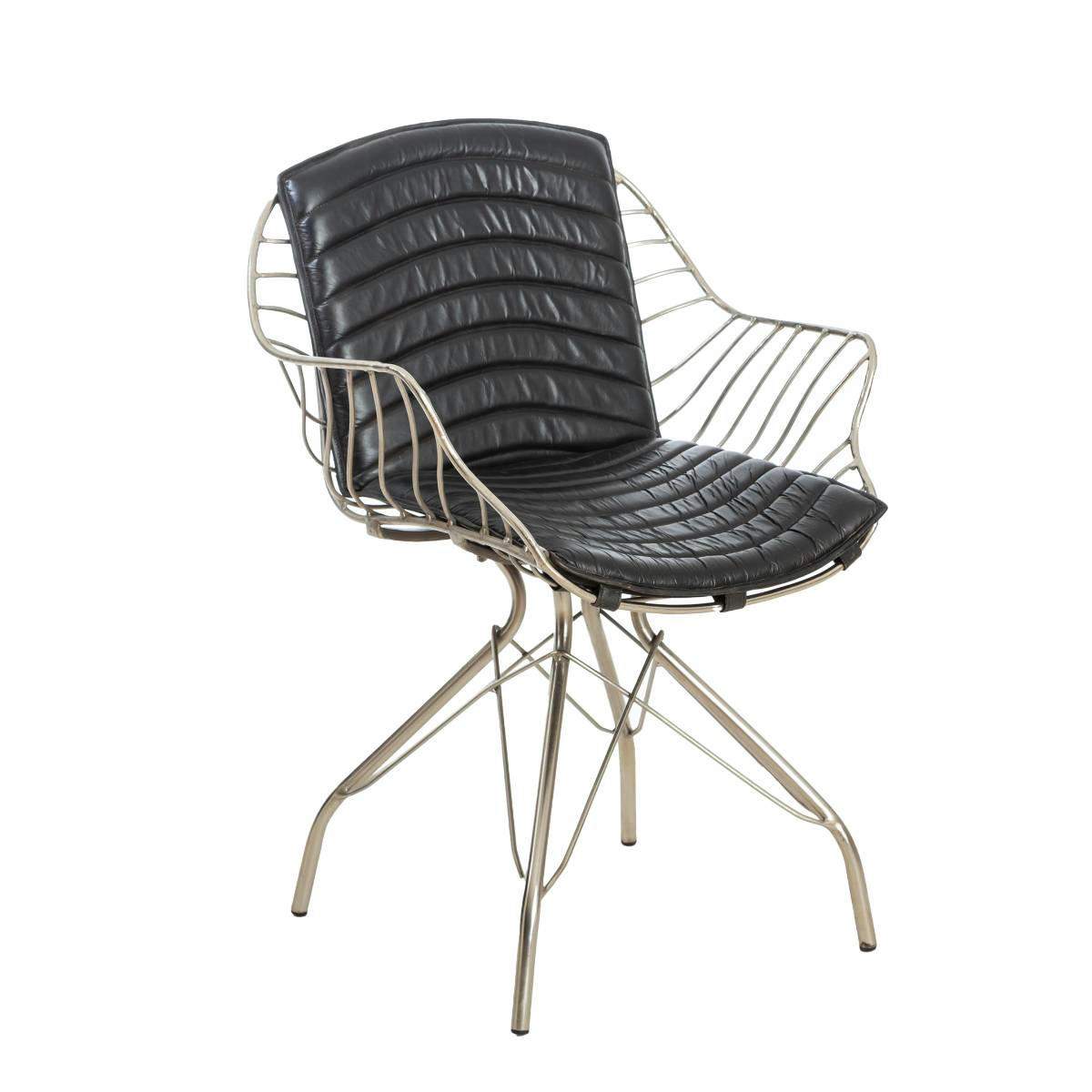 - Chaise en cuir et croûte de cuir noir 61 cm