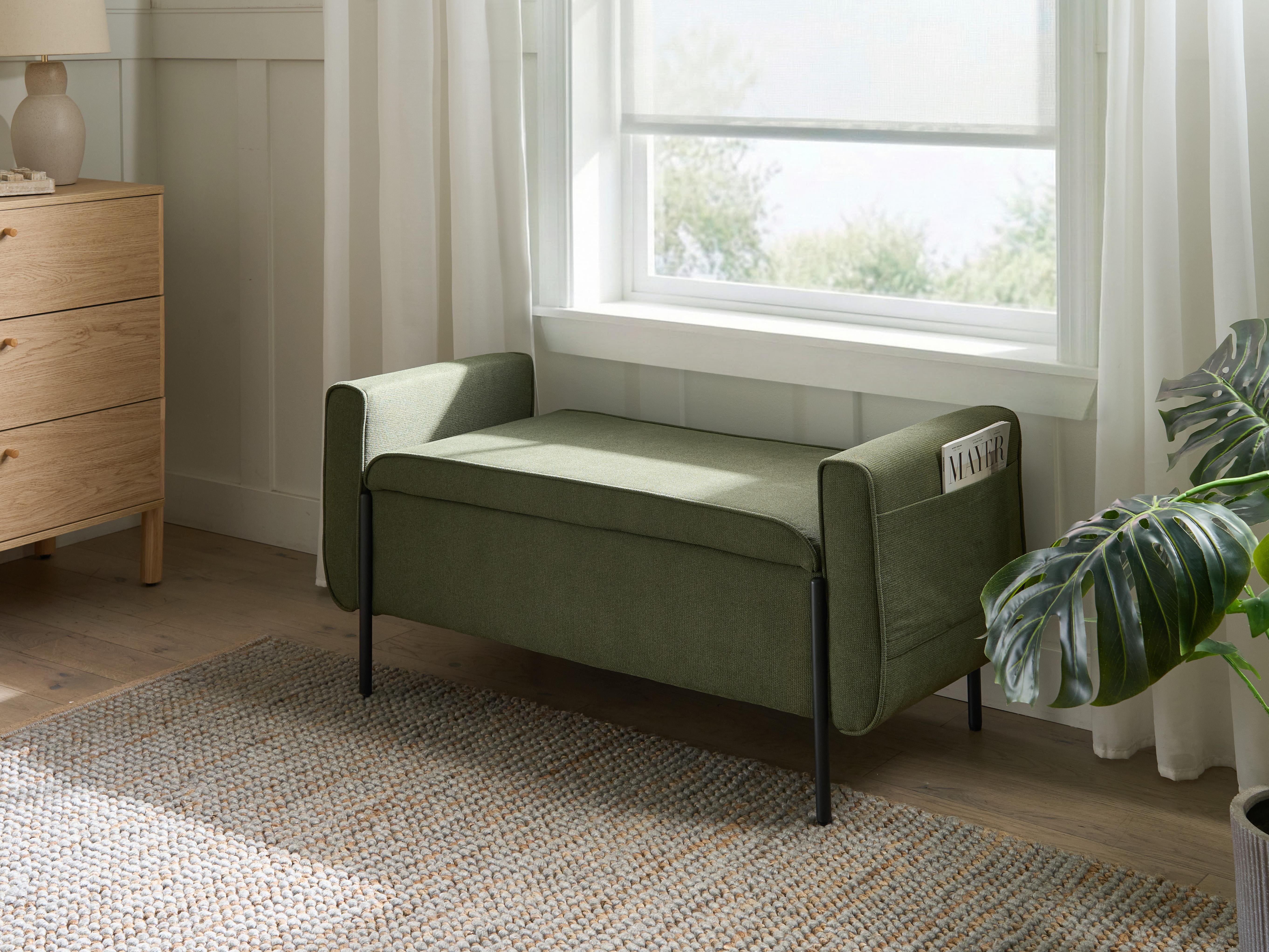 Upholstered Storage Bench LEWES Fabric Green