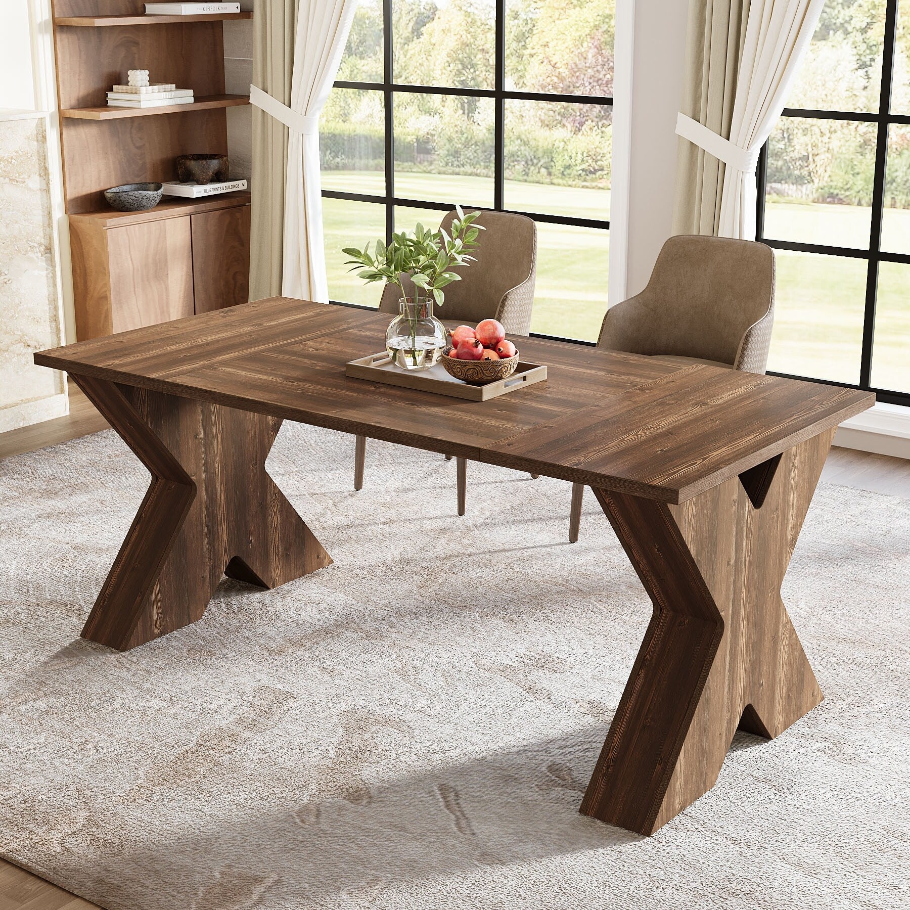 63-Inch Rectangular Farmhouse Wood Dining Table for Dining Room Kitchen