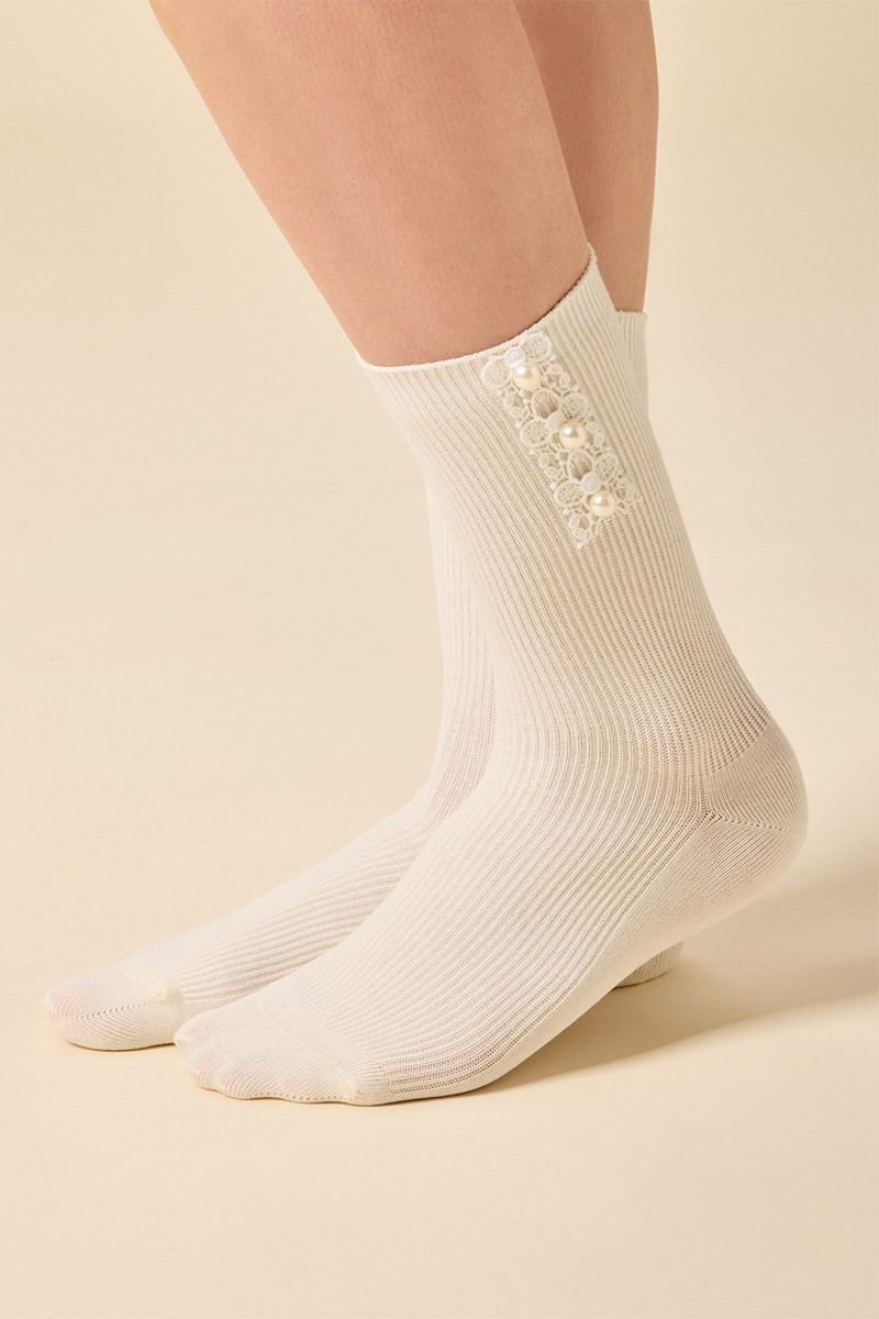 Becky Pearl Embellished Crew Socks