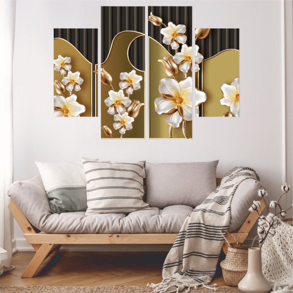 Obraz Tetraptyk Kwiaty ABSTRAKCJA Efekt 3D 80x60cm