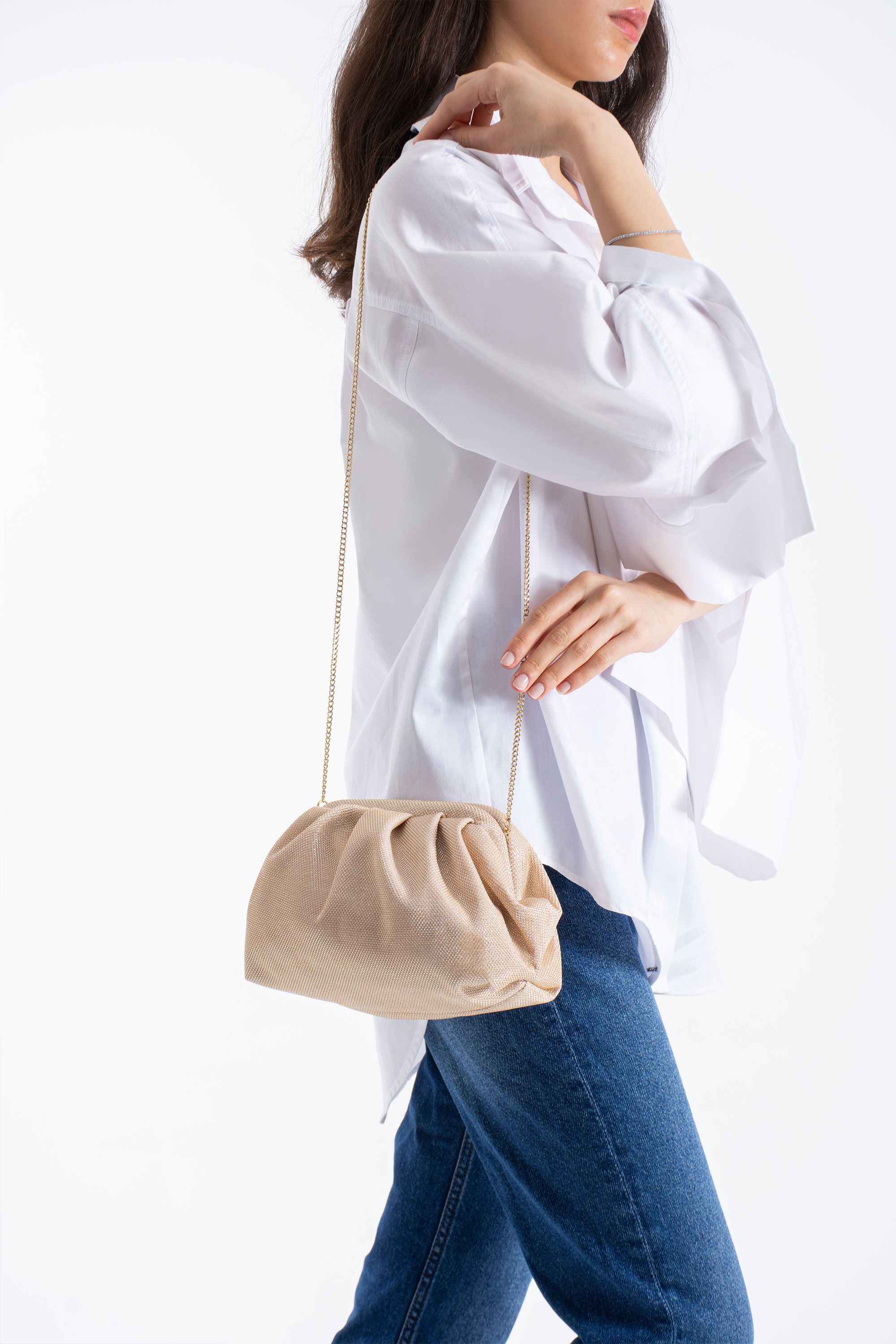 Belissh Shimmery Pouch Bag With Detachable Crossbody Strap