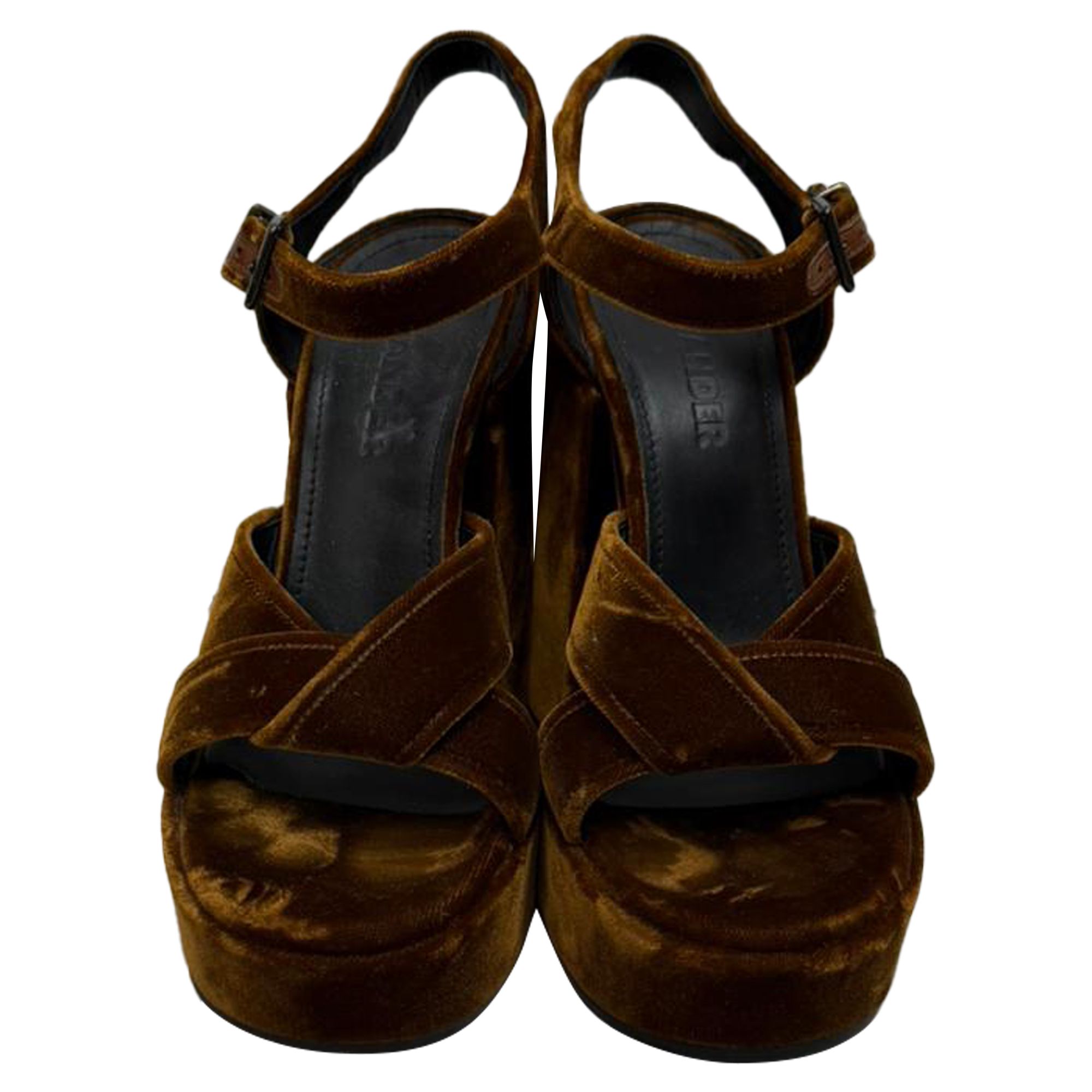 Jil Sander Preloved Twisted Platform Sandals in Brown Velvet
