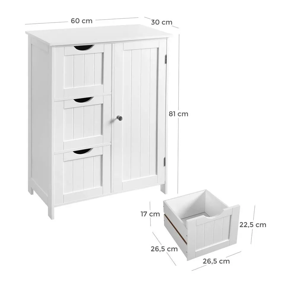 Bobbel Home - Badkamermeubel - Badkamerkast - 3 Lades - 1 Deur - Hout - Wit