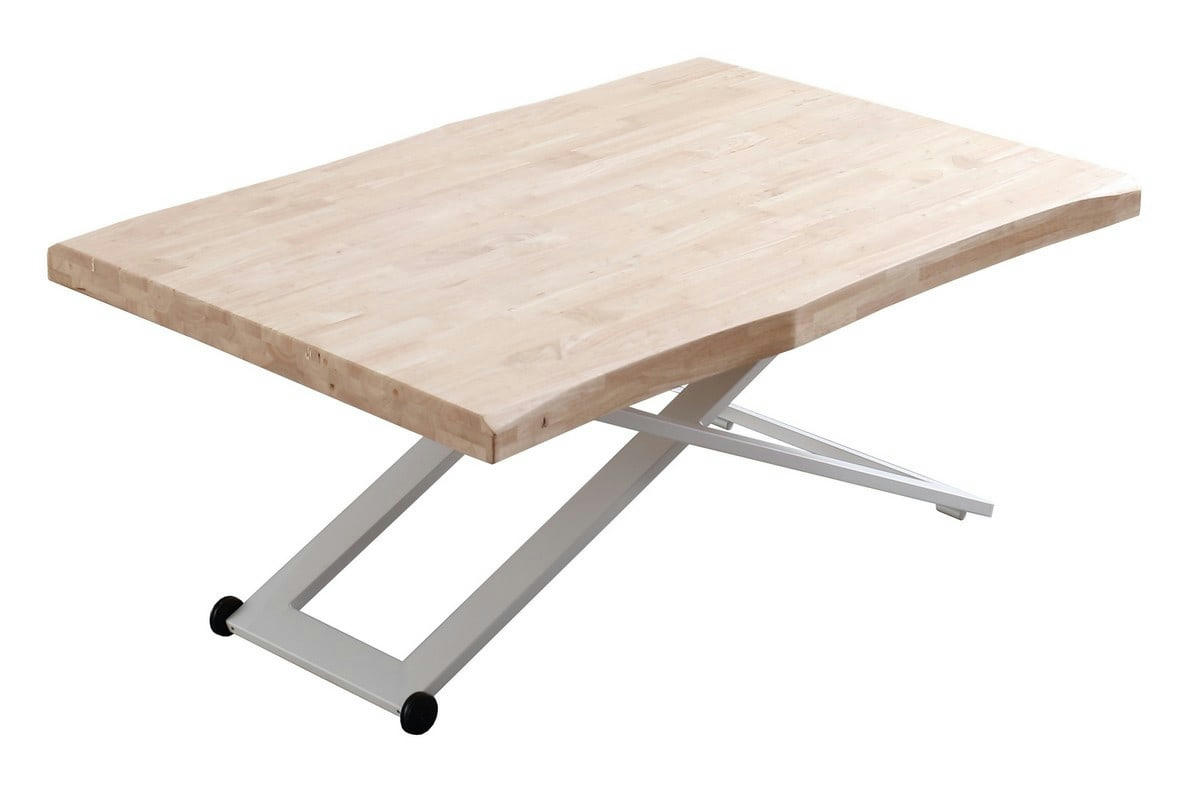 MATIKA - Table basse rehaussable bois et acier blanc L120