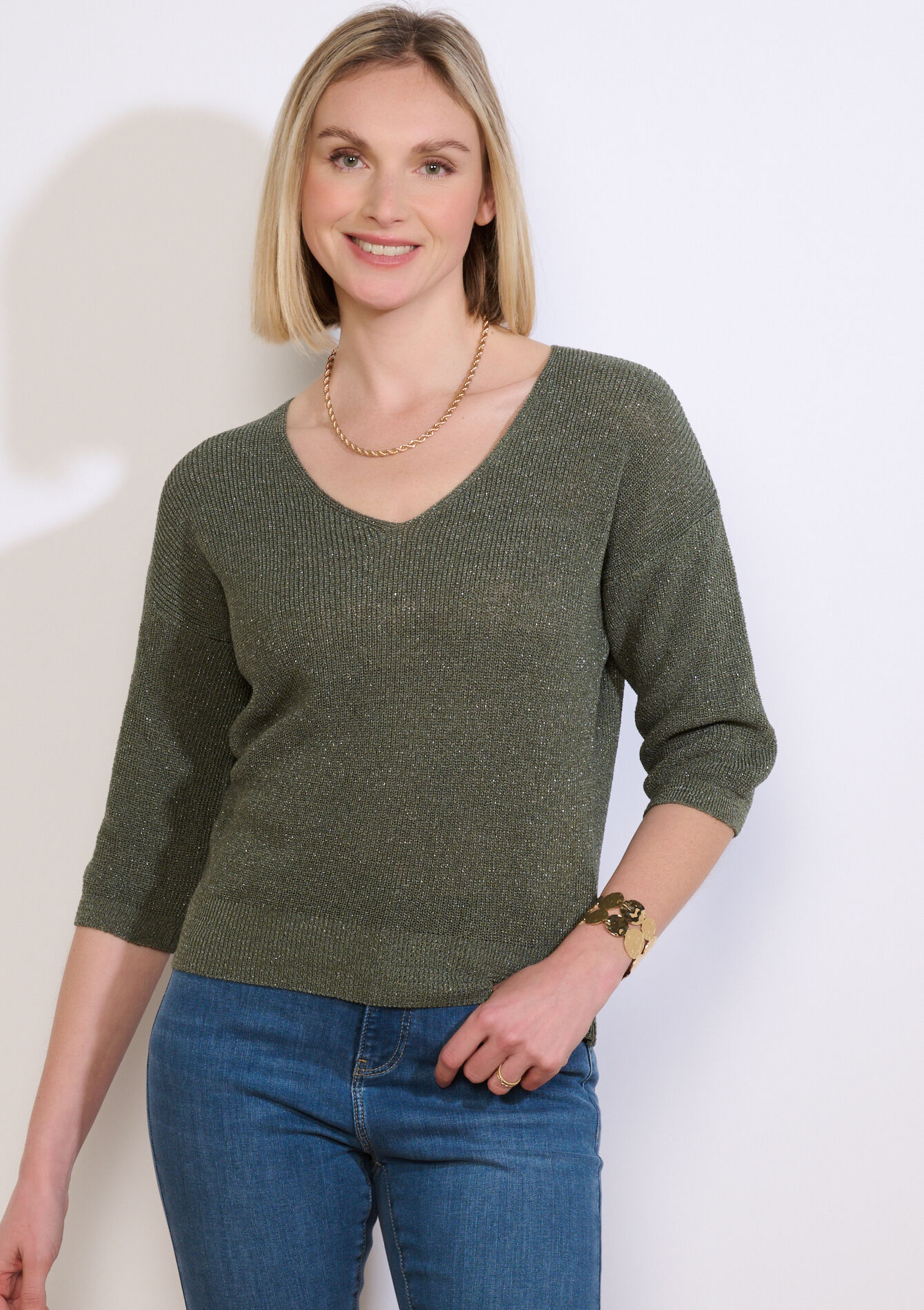 Lurex trui met v-hals