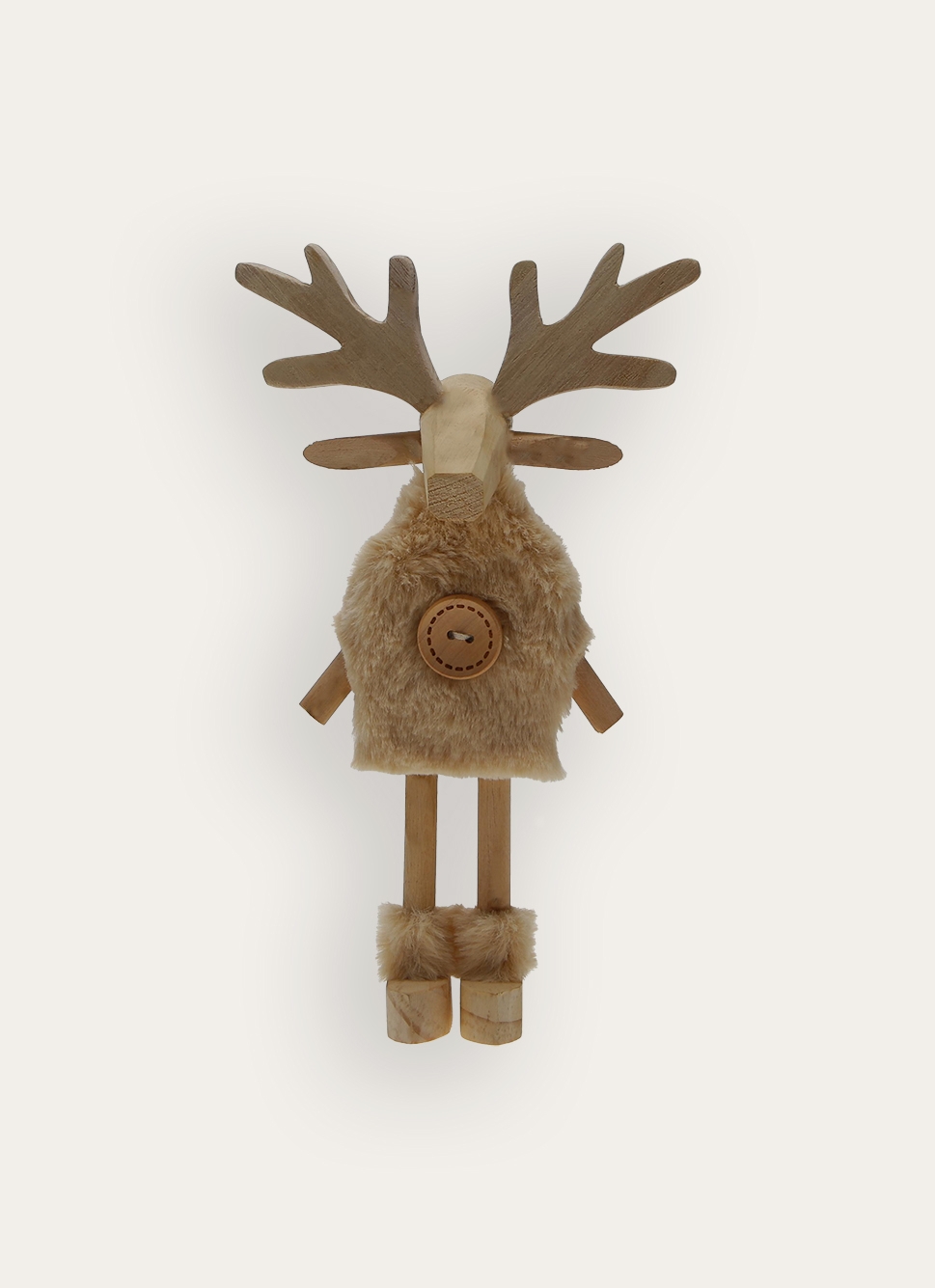 RENNE à POSER EN BOIS ET FAUSSE FOURRURE BEIGE