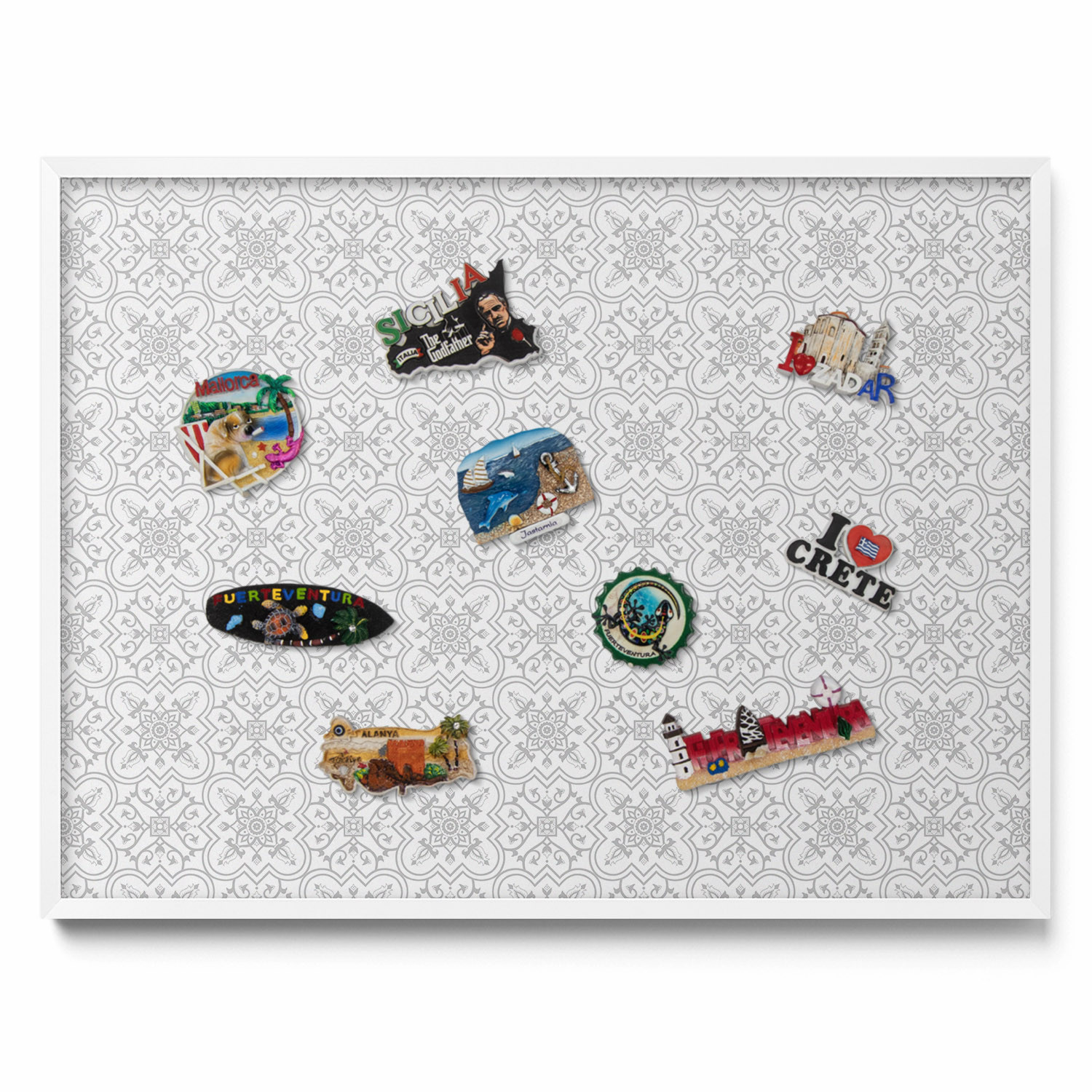 Tablica magnetyczna na ścianę, regularny wzór, biała ramka, 80x60, Tulup