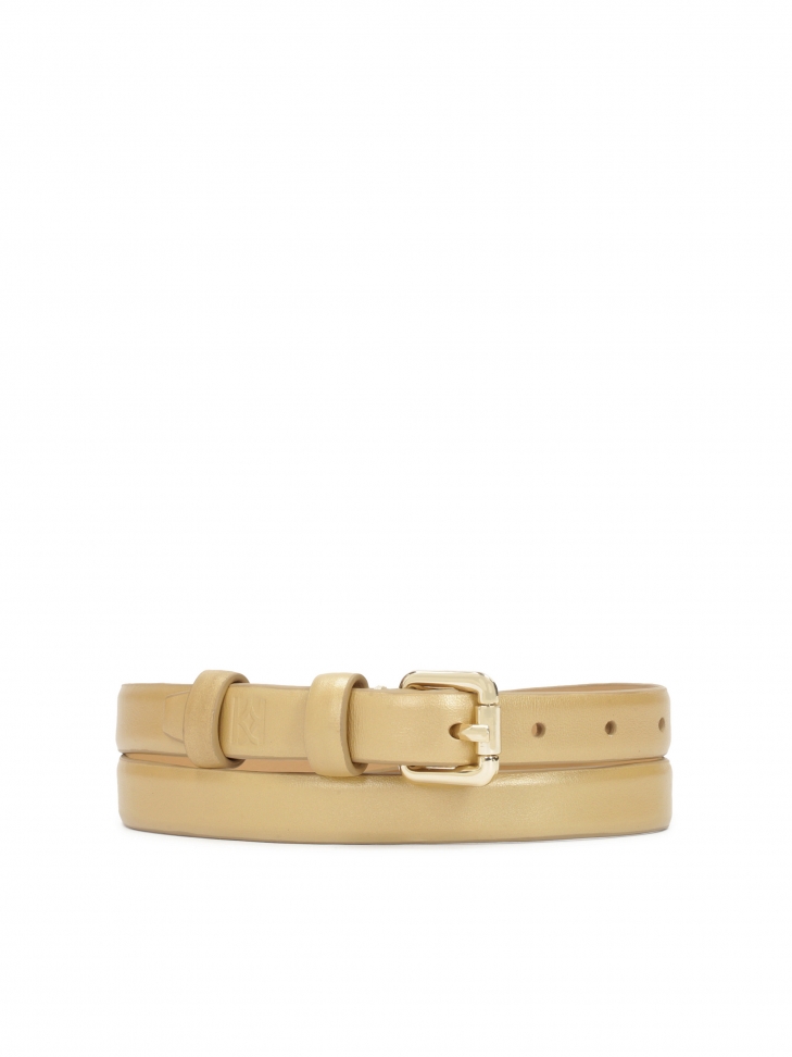 Gold leather belt with classic buckle