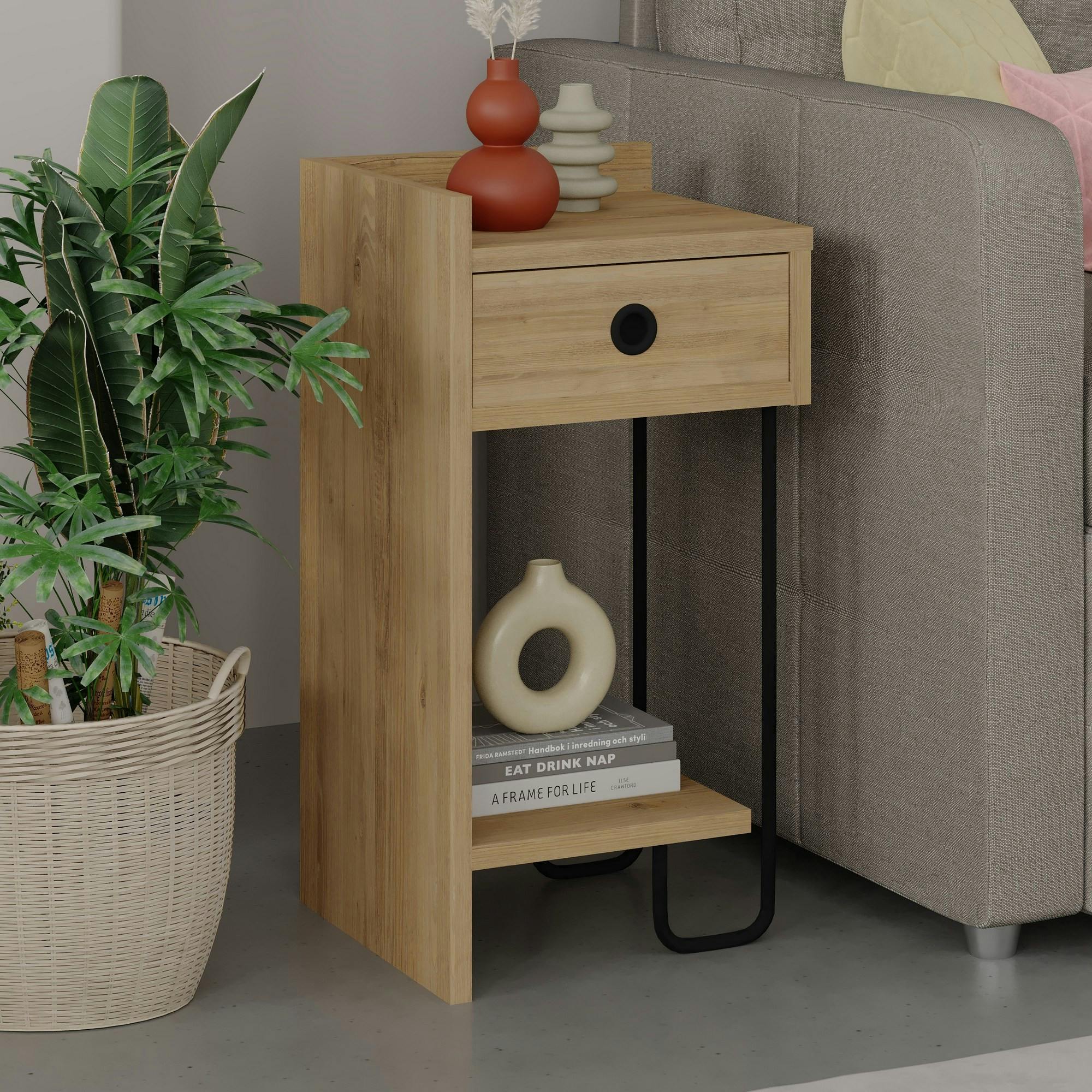Chevet moderne effet bois - 1 niche ouverte, côté gauche JENA