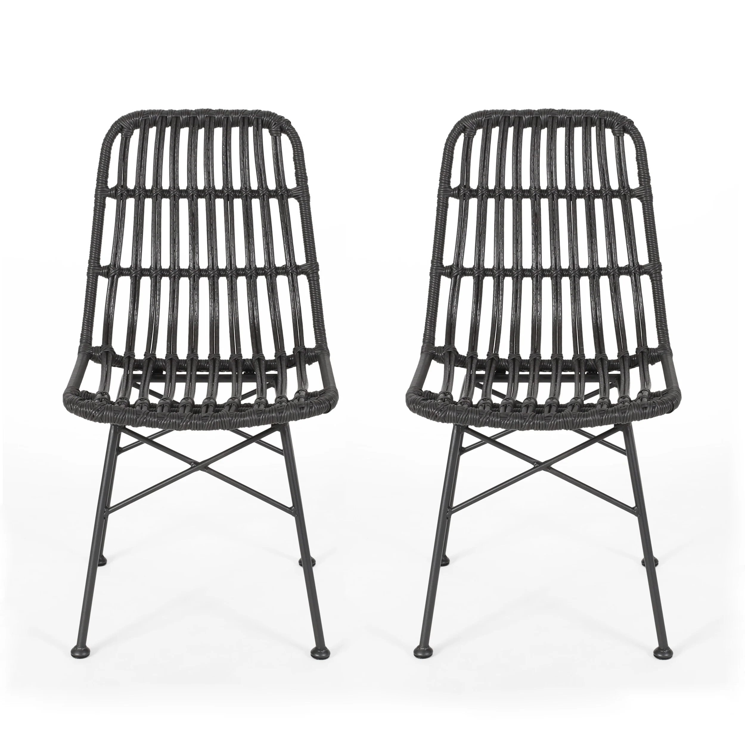 Roomfitters Wicker Armless Outdoor Dining Chairs Set of 2, Weather-Resistant Patio Seating with Metal Legs, Grey
