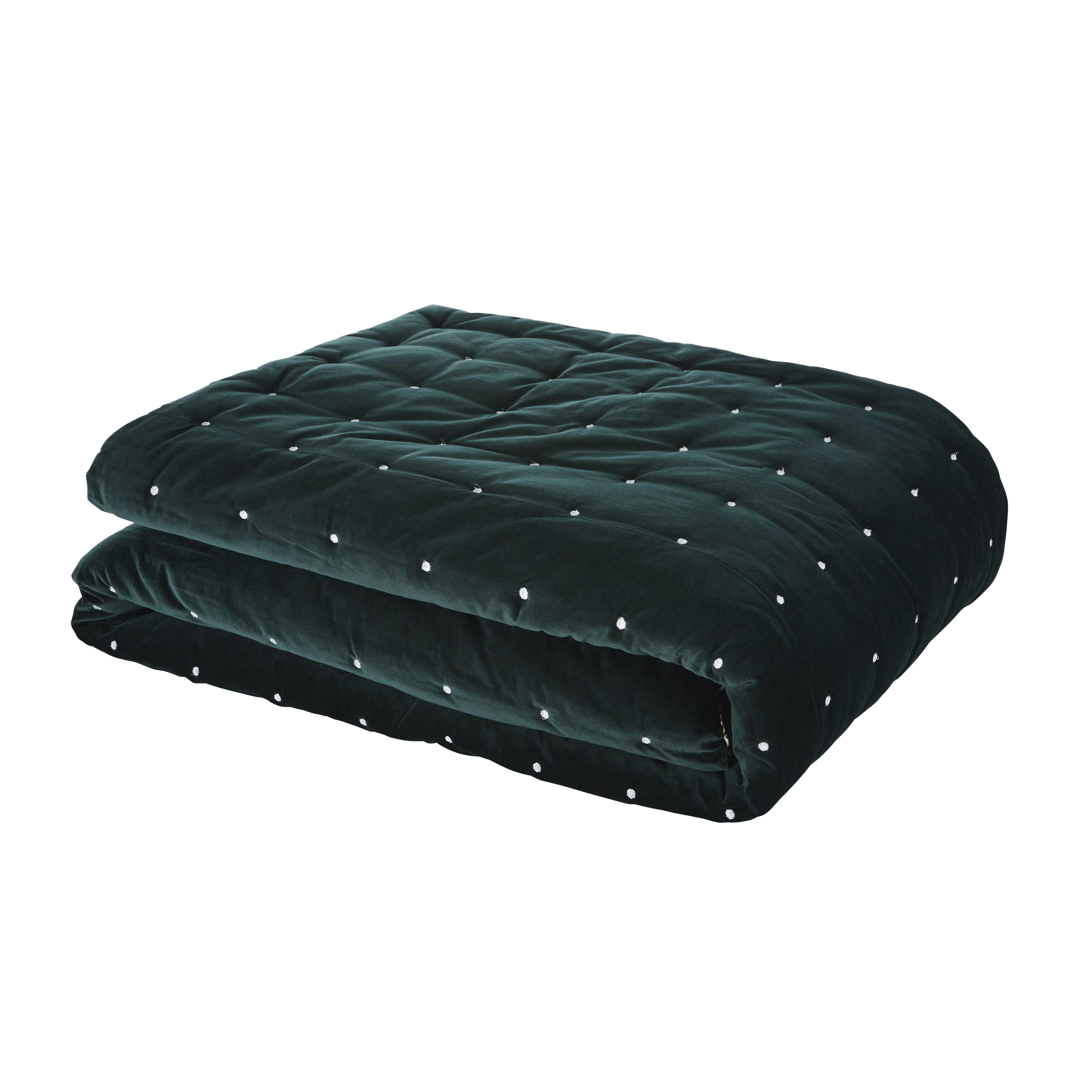 CALIO - Boutis réversible en velours de coton vert émeraude 240x260