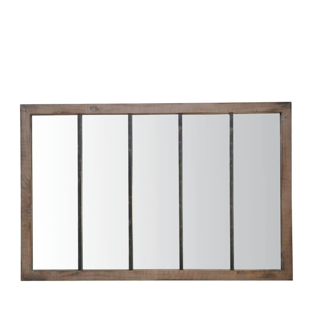 OPPY - Miroir verrière en métal noir et bois 140x90 cm