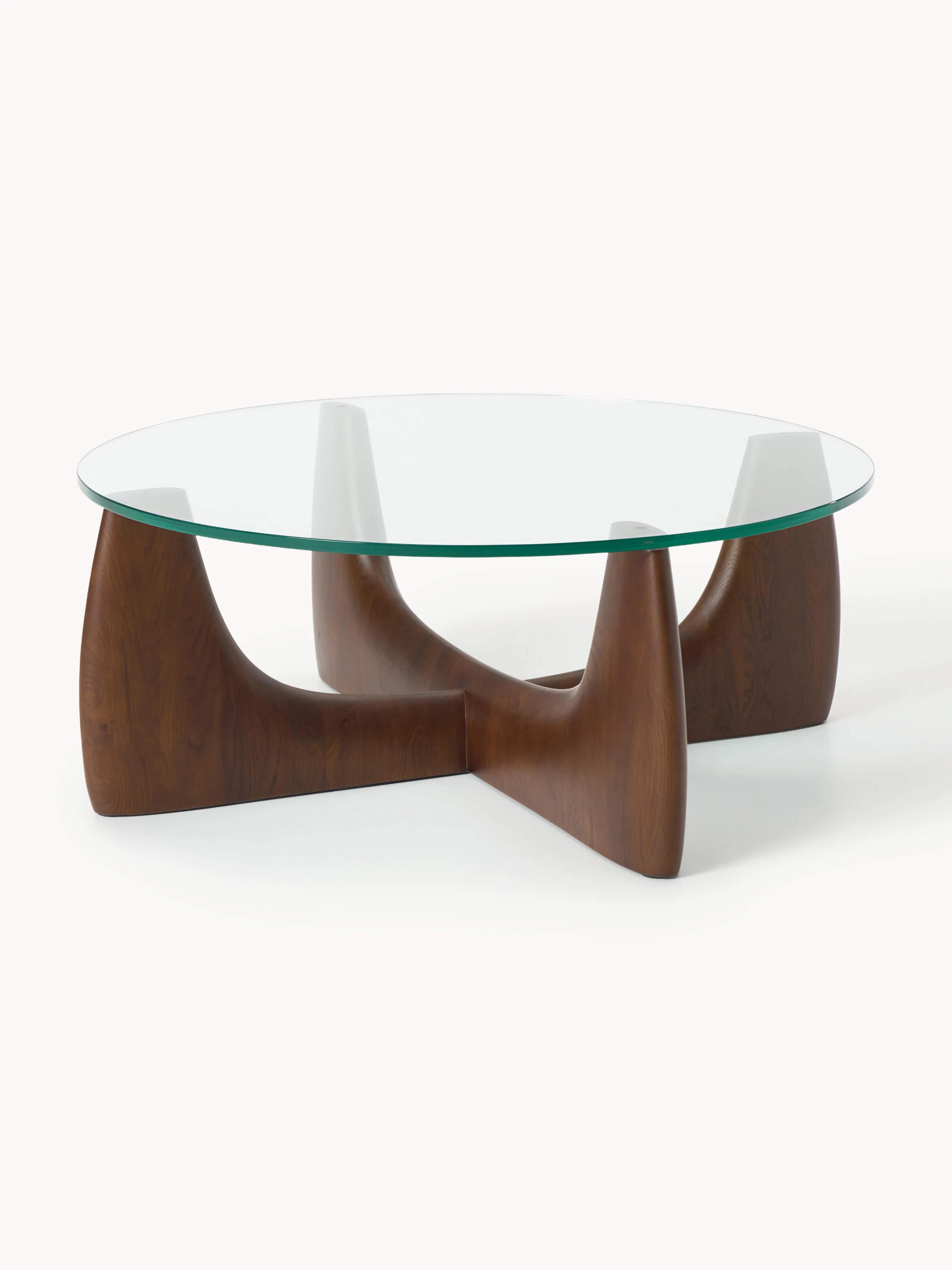 Runder Holz-Couchtisch Miya mit Glasplatte