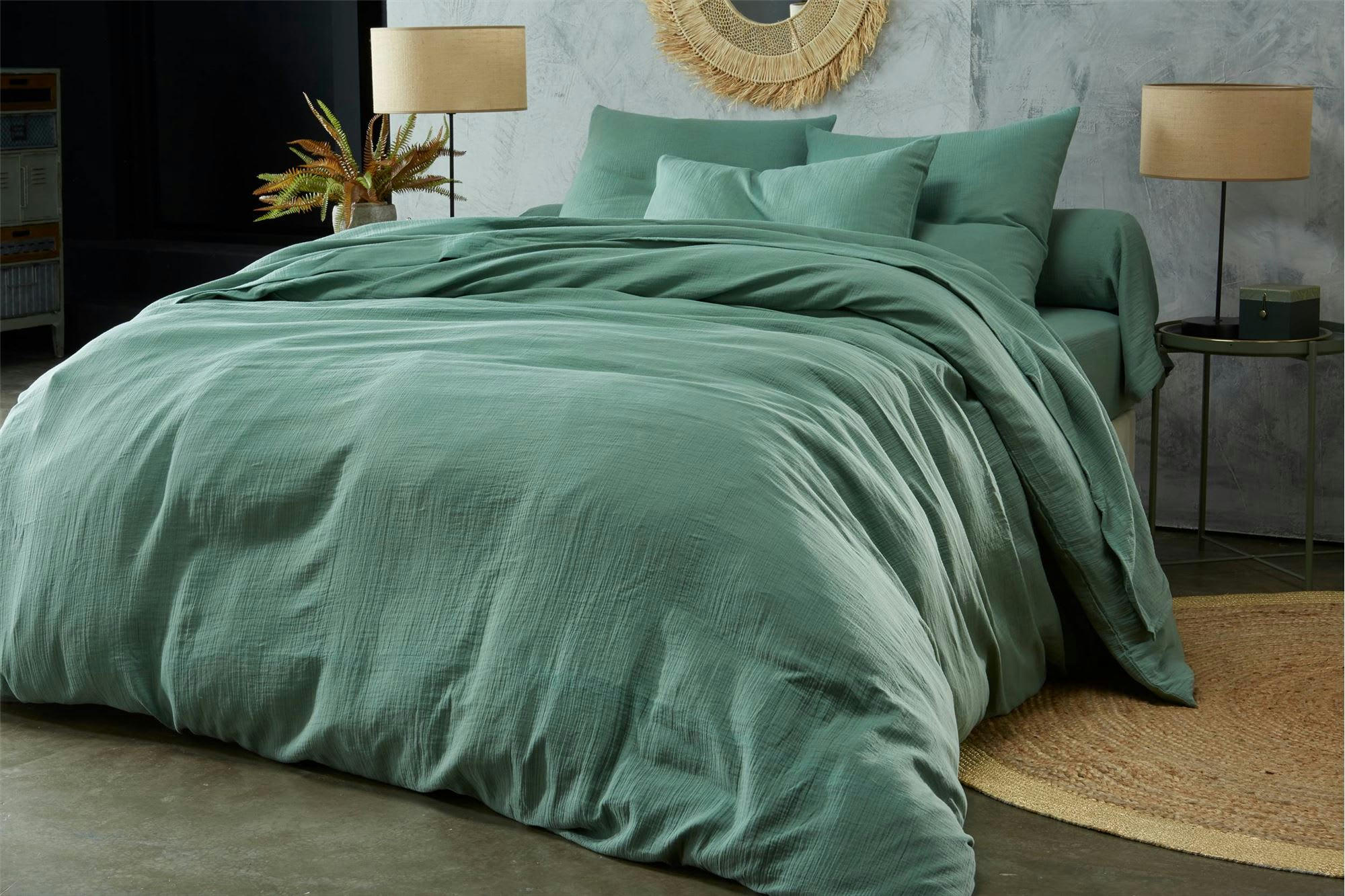 DOUBLE GAZE - Taie sac 65x65 vert céladon en coton