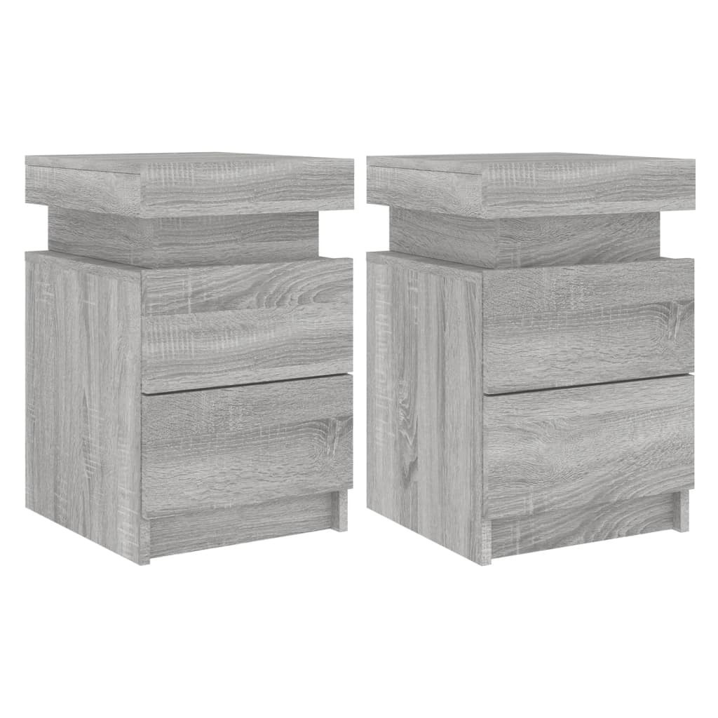 2x Szafka Nocna Stolik Komoda Szara z LED Do Sypialni 35x39x55 cm