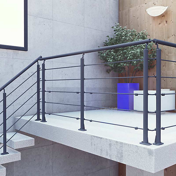Kit garde-corps aluminium gris anthracite 2m pose à plat, Opalu KORDO