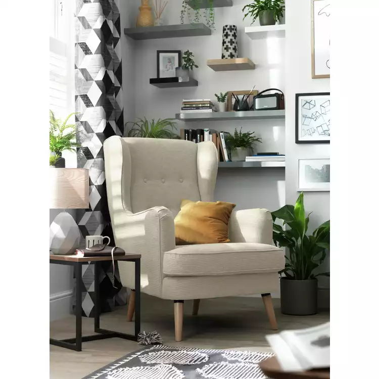 Habitat Callie Fabric Wingback Chair - Latte