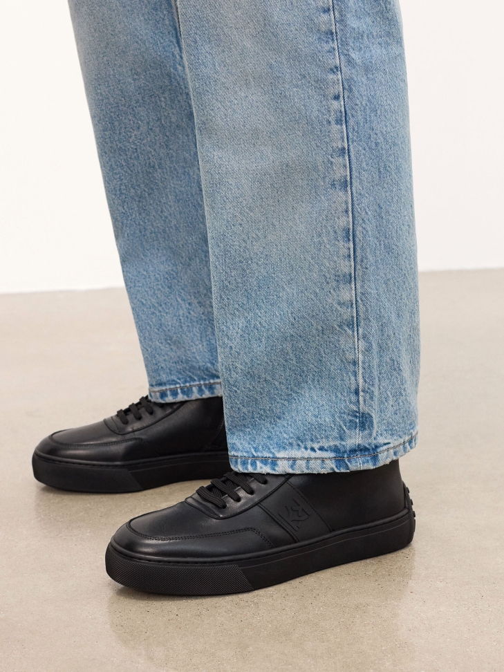 Leather sneakers with high top and monogrammed design