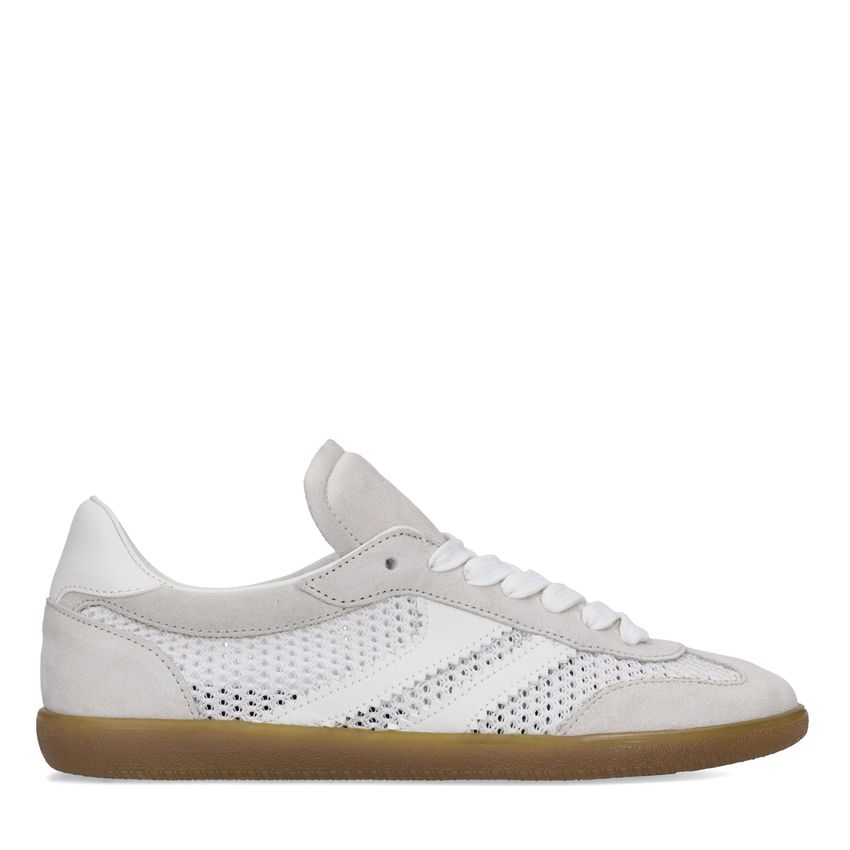 Manfield Beige suède sneakers met mesh details