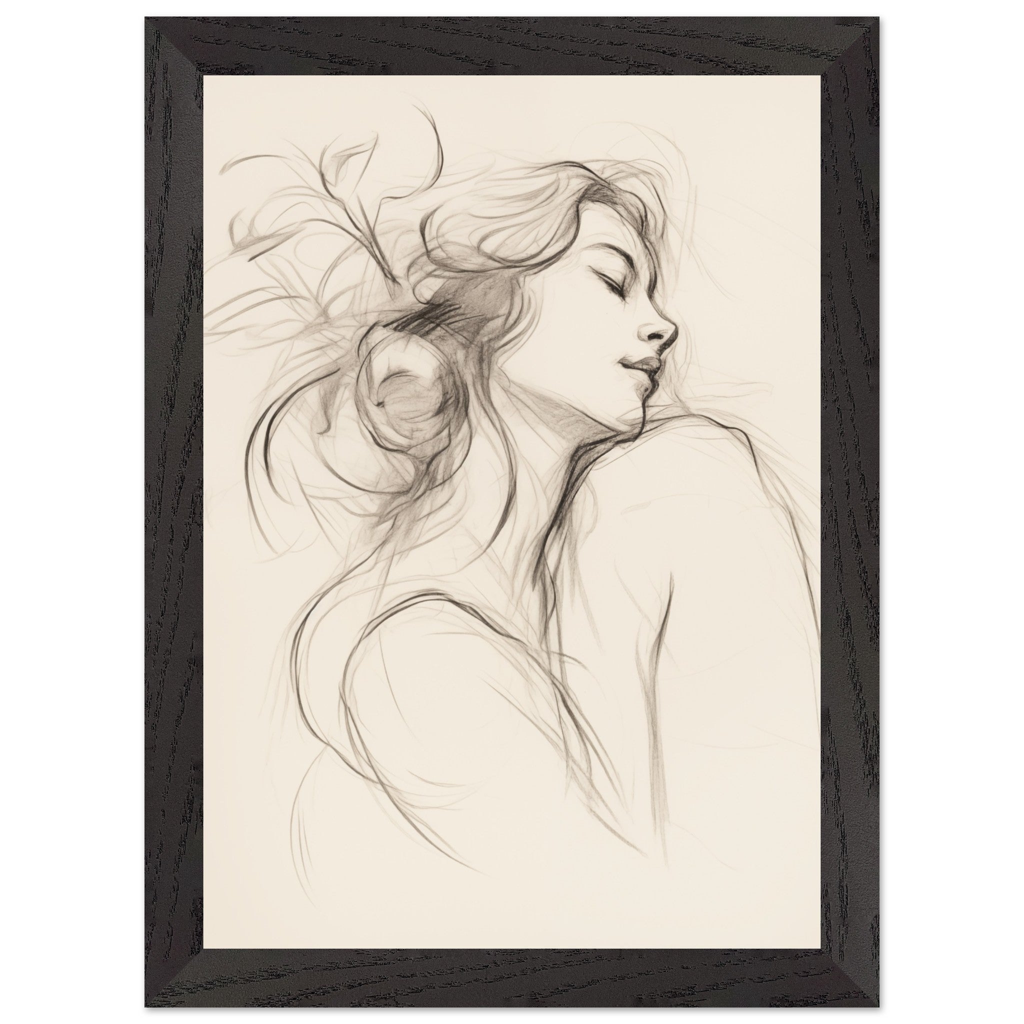 Artfulprints Poster met Lijst Abstract - Whispers of her  - A4 21x29.7 cm - Zwart / Wit