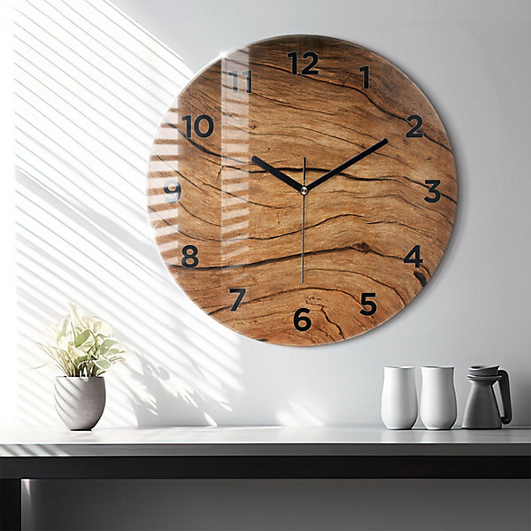 Horloge murale Wallfluent fi60 cm Avec chiffres Aiguilles noires Bois ancien 1 pcs