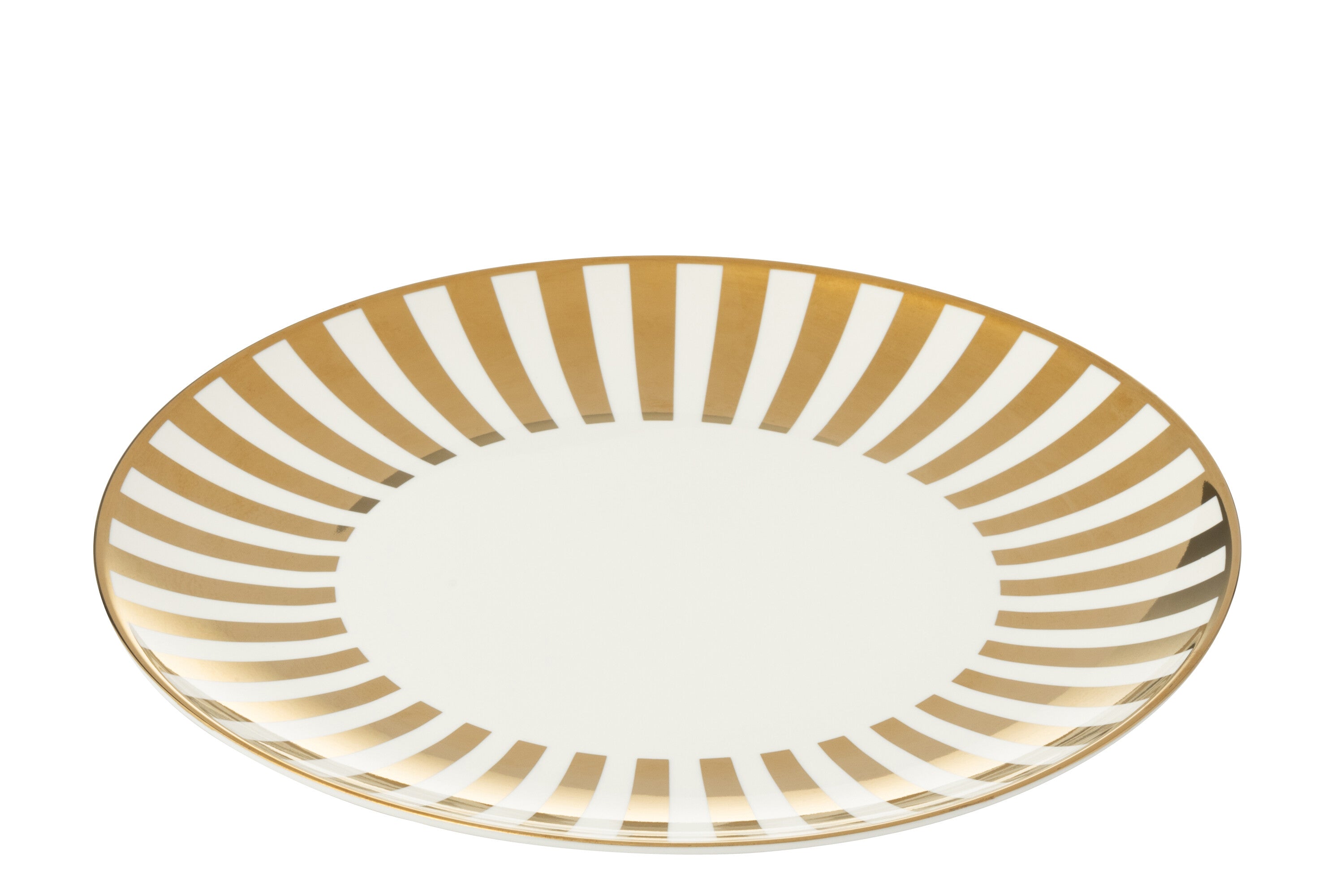 J-Line bord Gestrepen - porselein - goud wit - large