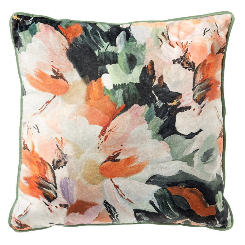 ANNEMOON - sierkussen 45x45 cm - bloemenprint - Cameo Green - multicolor