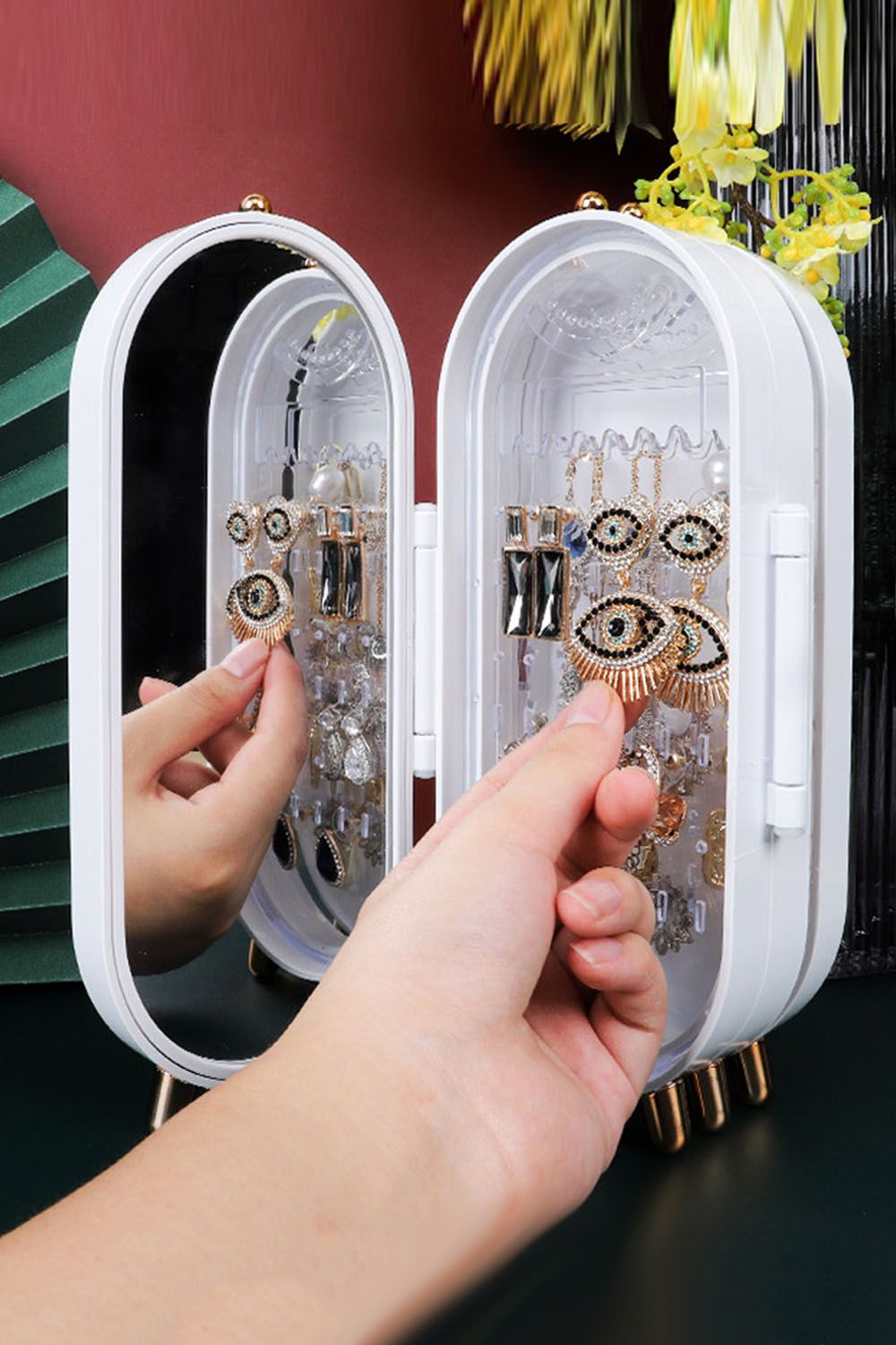 Living and Home 4-Tier Jewelry Display Box Earring Storage Jewellery Organizer Stand Women Gift with Mirror