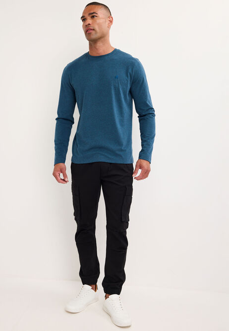 Mens Blue Cotton Long Sleeve T-Shirt