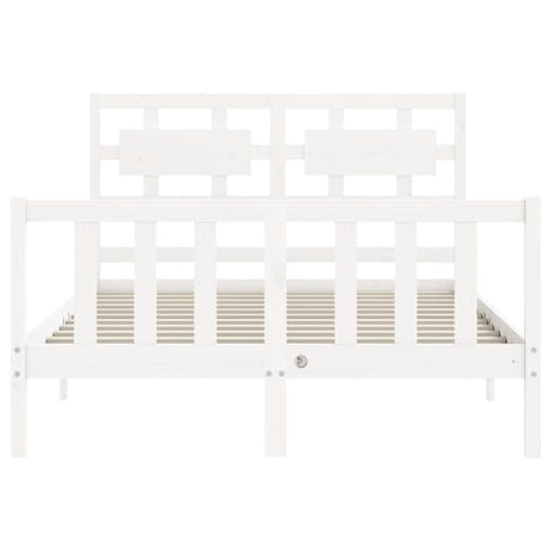 NNEVL Bed Frame with Headboard White 137x187 cm Double Solid Wood