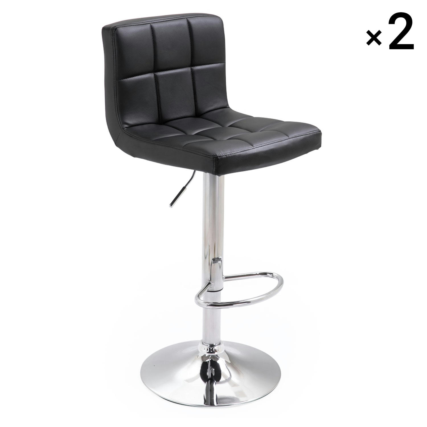 MIKE - Lot de 2 tabourets de bar en simili cuir noir