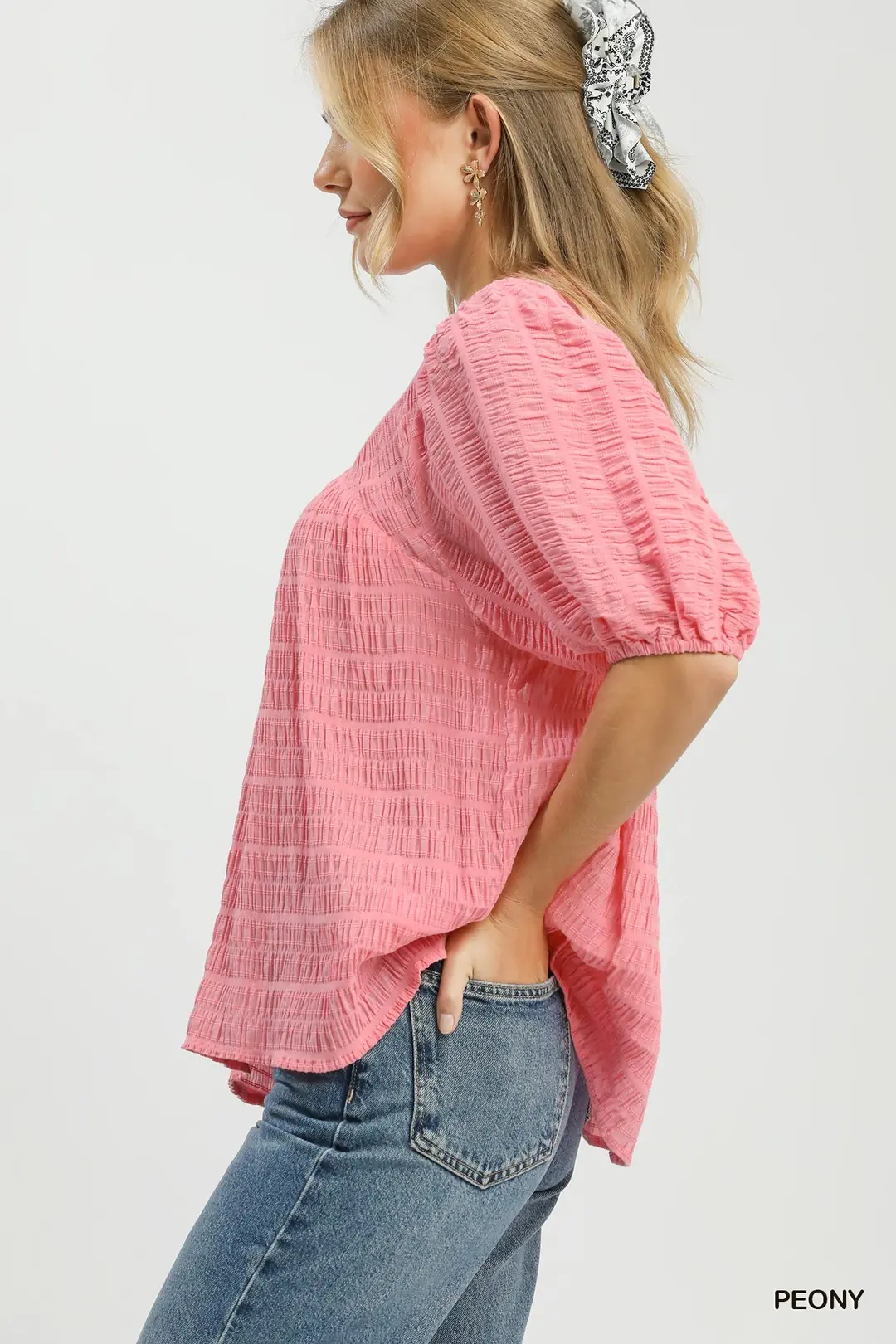 Textured Puff Sleeve Blouse