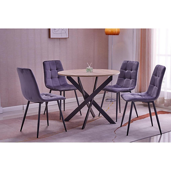 Ensemble 4 chaises et table ronde 90x77cm couleur chêne Pieds noir