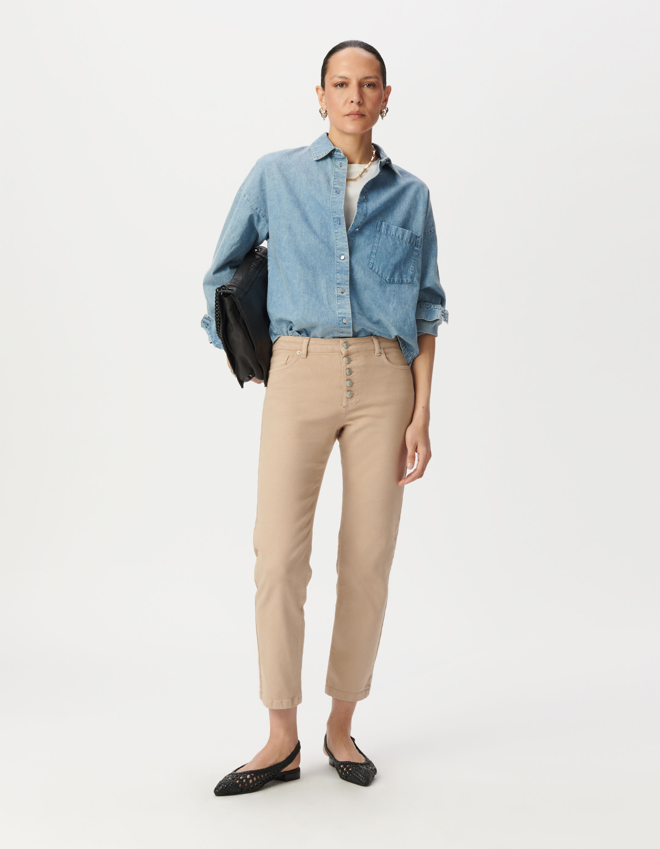 Jean straight beige taille haute