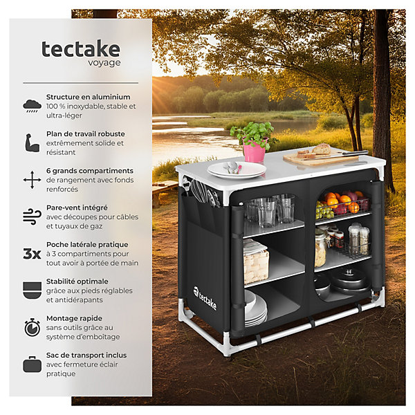 Cabinet de camping pliable aluminium sac transport 97x47,5x78cm noir