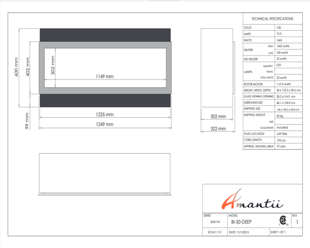 Amantii Smart 50" Electric Deep Built-in only comes with optional black steel surround