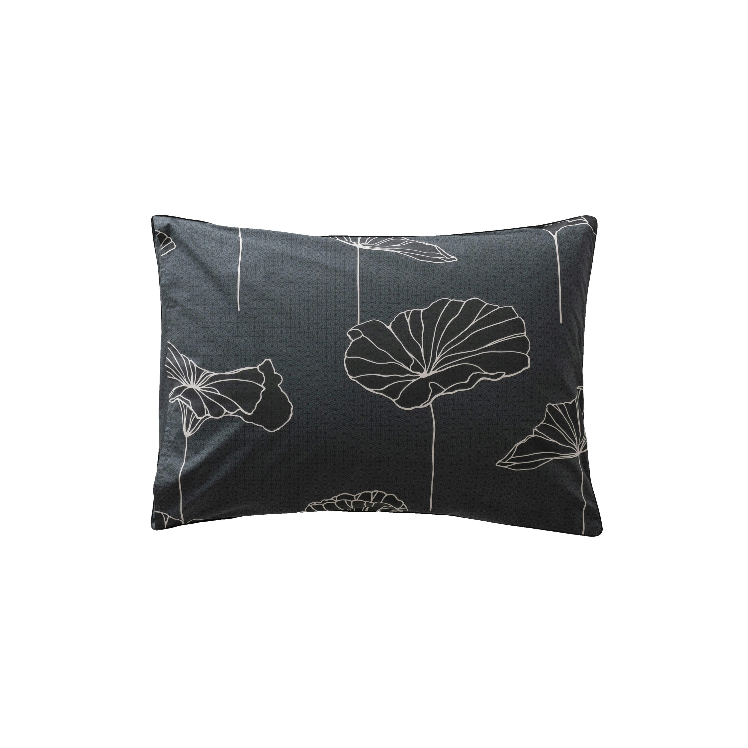 LOTUS - Taie d'oreiller rectangulaire imprimé noir 50 x 70 cm
