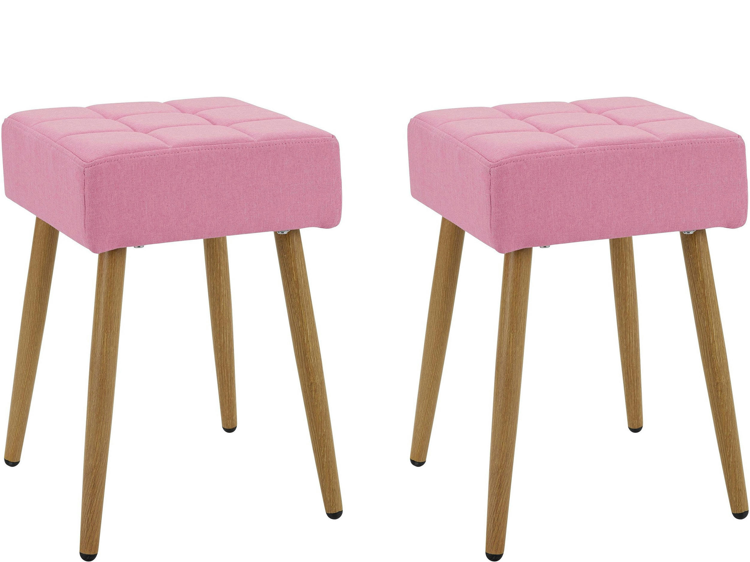 LOUISE - Tabouret en tissu rose et pieds en métal chêne
