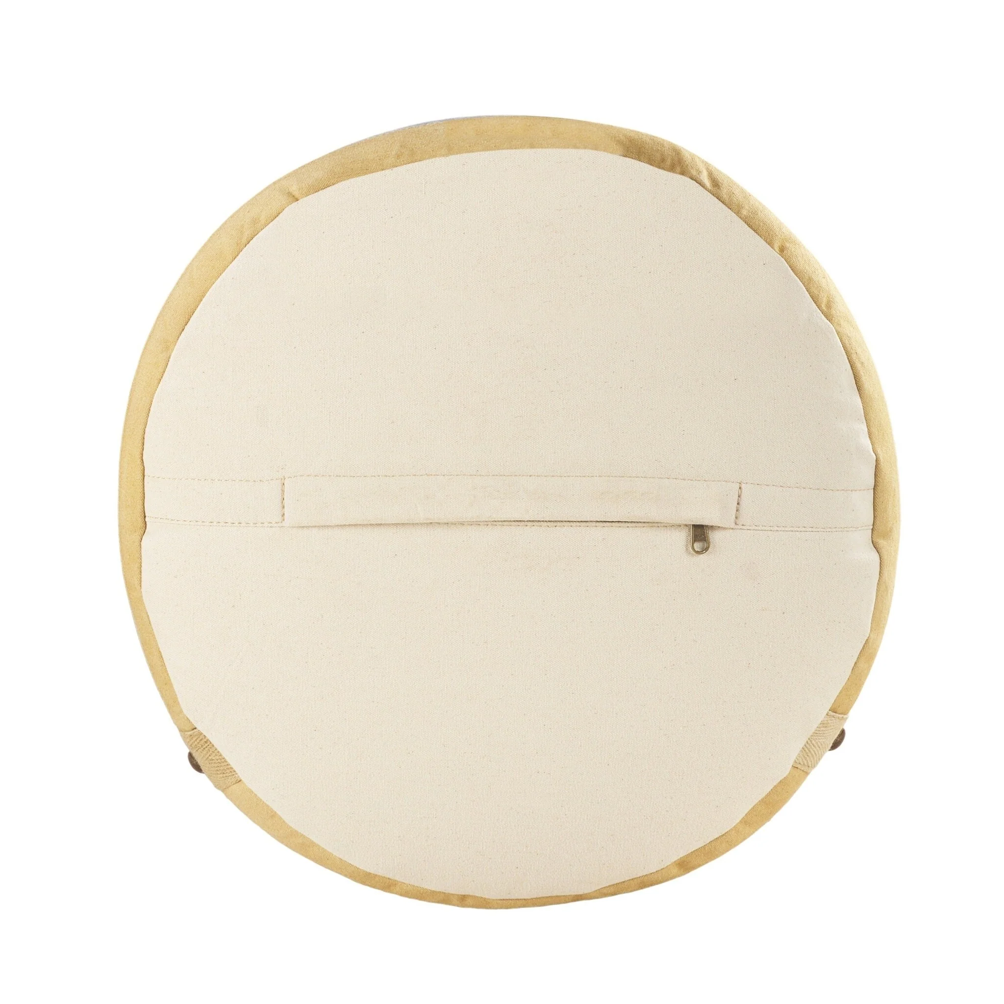 16-Inch Tan Striped Cotton Pouf Ottoman for Living Room and Bedroom