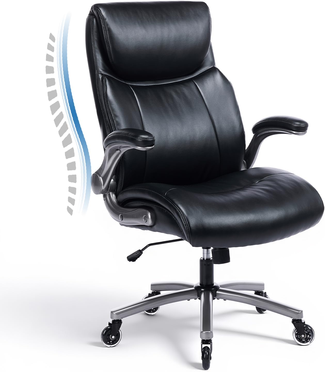 Ergonomic PU Leather Executive Office Chairs, High-Back Home Computer Chair with Lumbar Support, Flip-Up Arms, Black