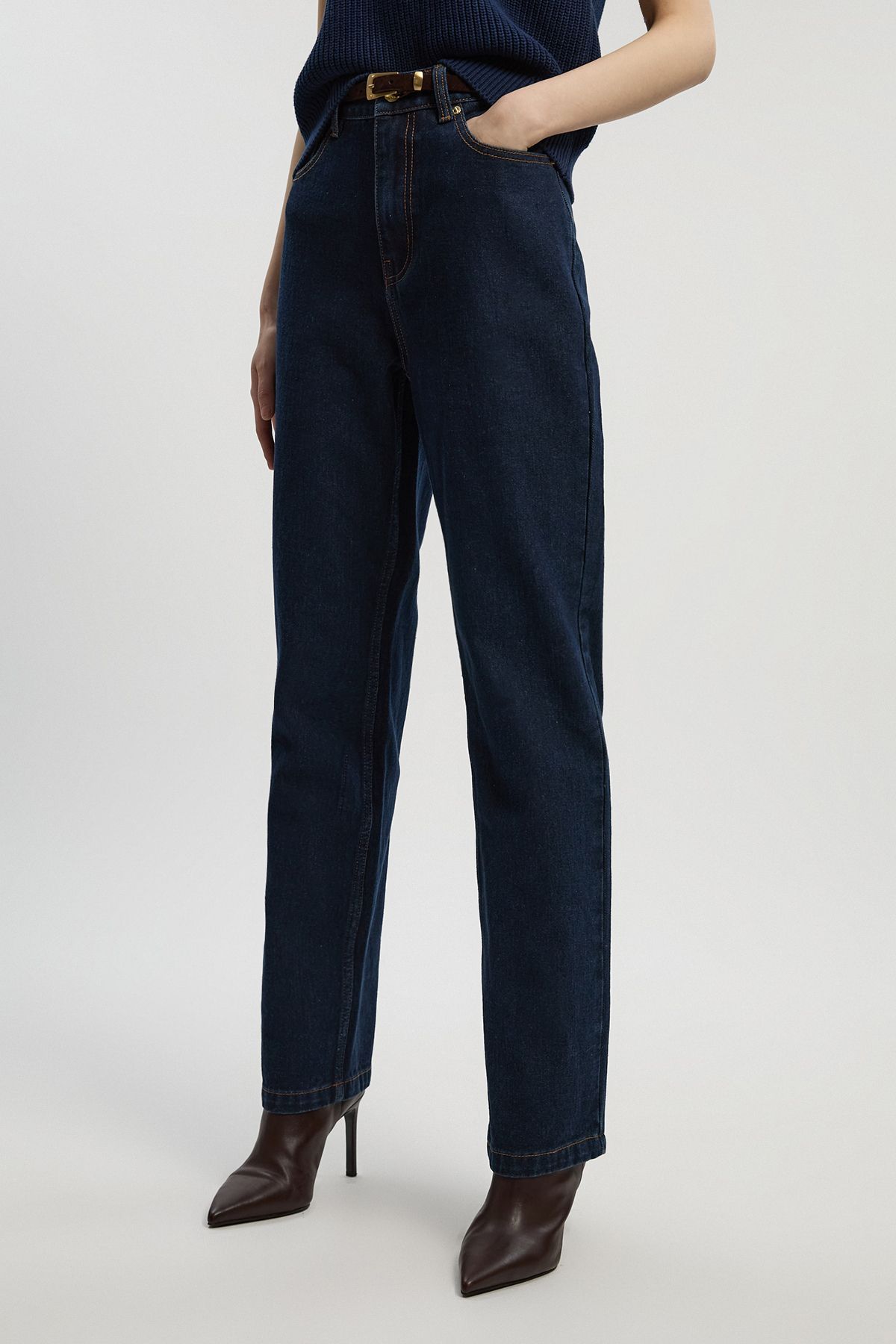 KarenMillen Petite Demin High Waist Straight Leg Jean