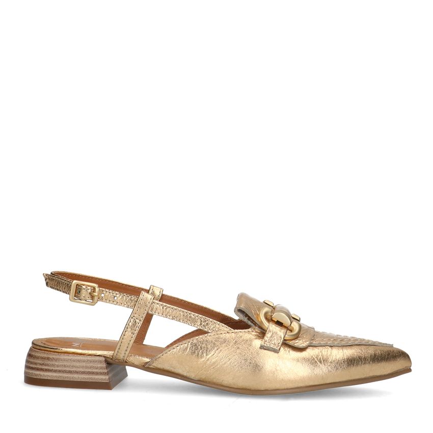 Manfield Goudkleurige leren slingbacks met bandje